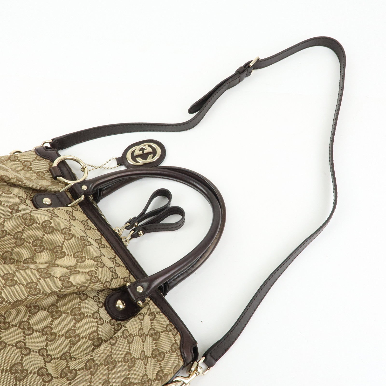 GUCCI Sukey Interlocking G GG Canvas Leather 2Way Bag Brown 247902