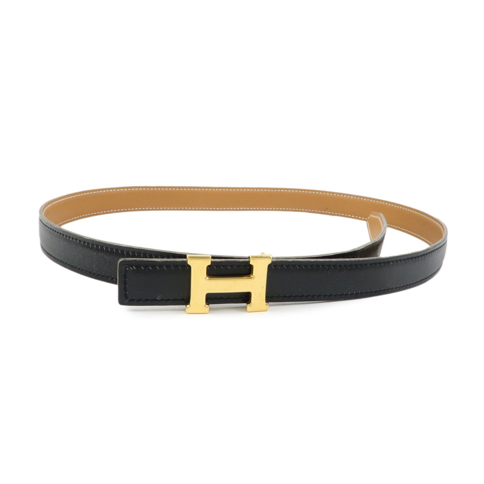 HERMES Mini H Buckle Reversible Constance Calf Belt 75 Black Camel