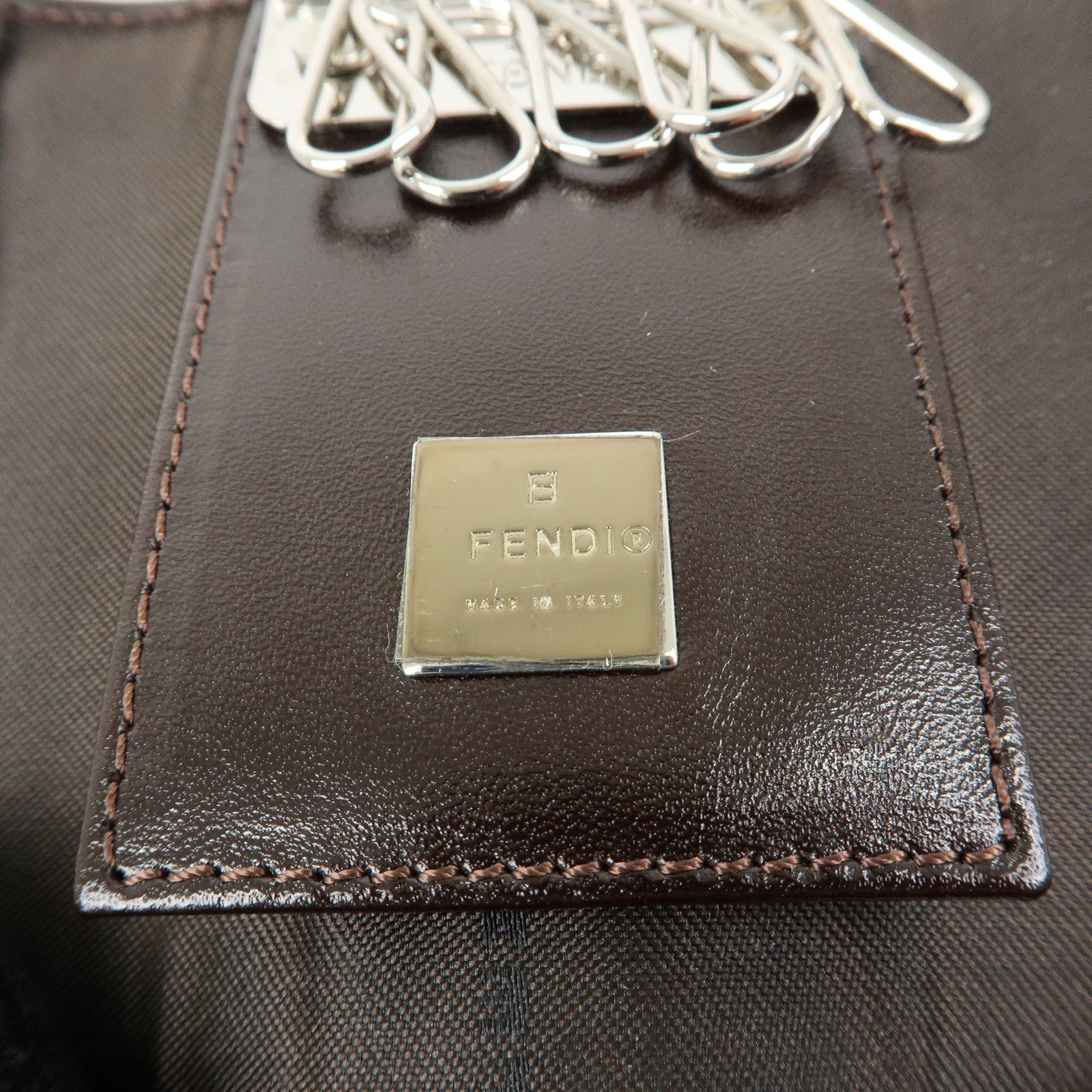 FENDI Zucca Canvas Leather 6 Rings Key Case Brown Black 513516