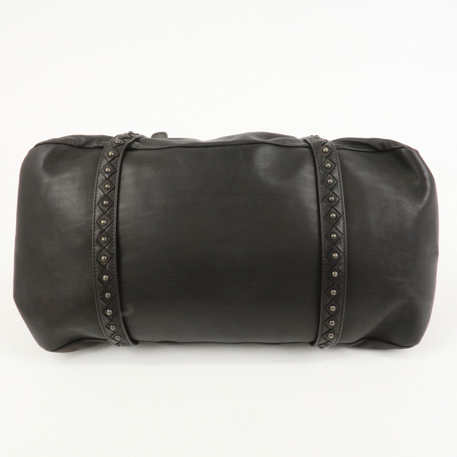 BOTTEGA VENETA Intrecciato Lamb Skin Hand Bag Dark Brown114087