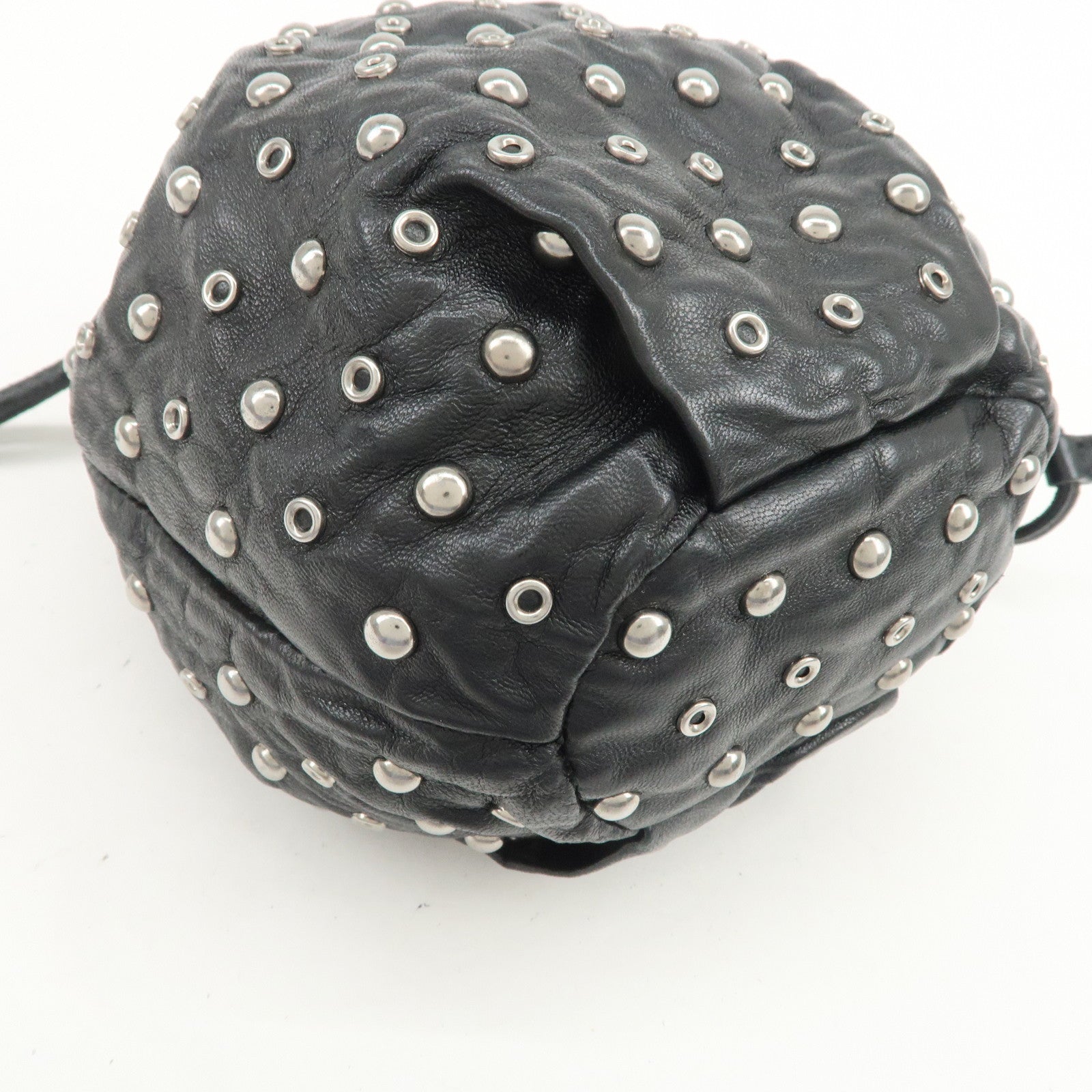 PRADA Studs Leather Drawstring Bag Cosmetic Pouch Black