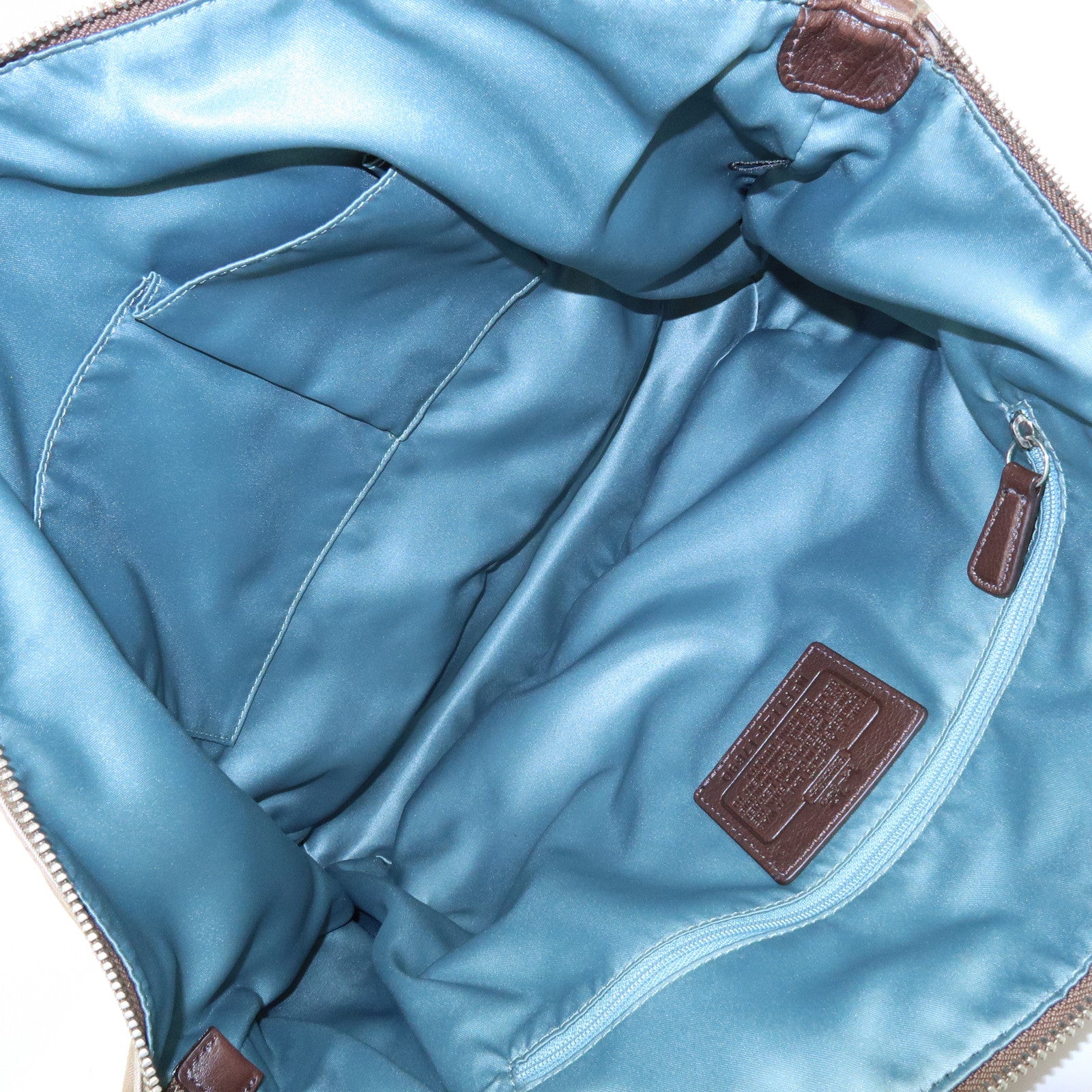 COACH Signature Nylon Learher 2Way Shoulder Bag Hand Bag Gold Brown