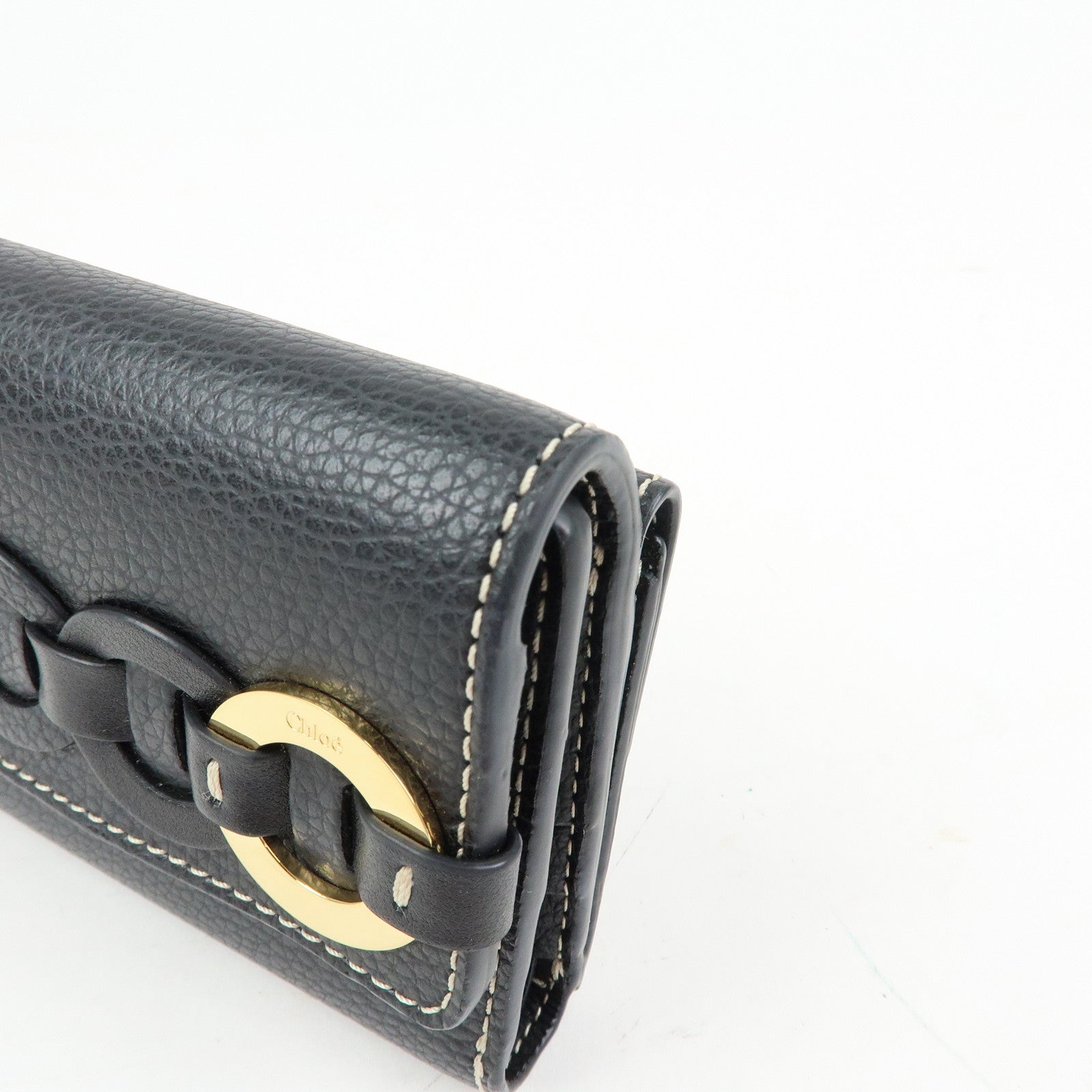 Chloe Darryl Leather Tri-fold Compact Wallet Black