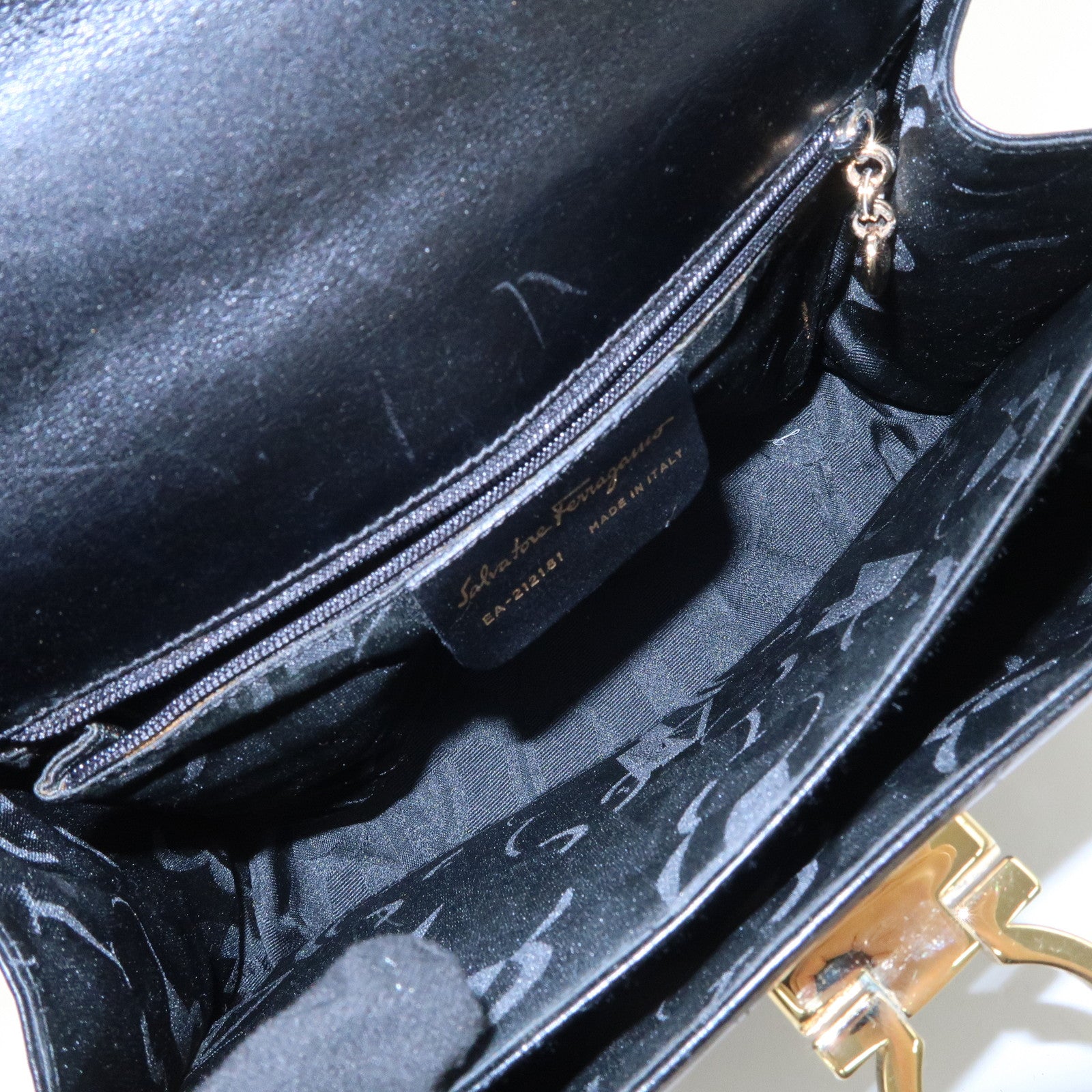 Ferragamo Gancini Leather 2Way Bag Hand Bag Shoulder Bag Black