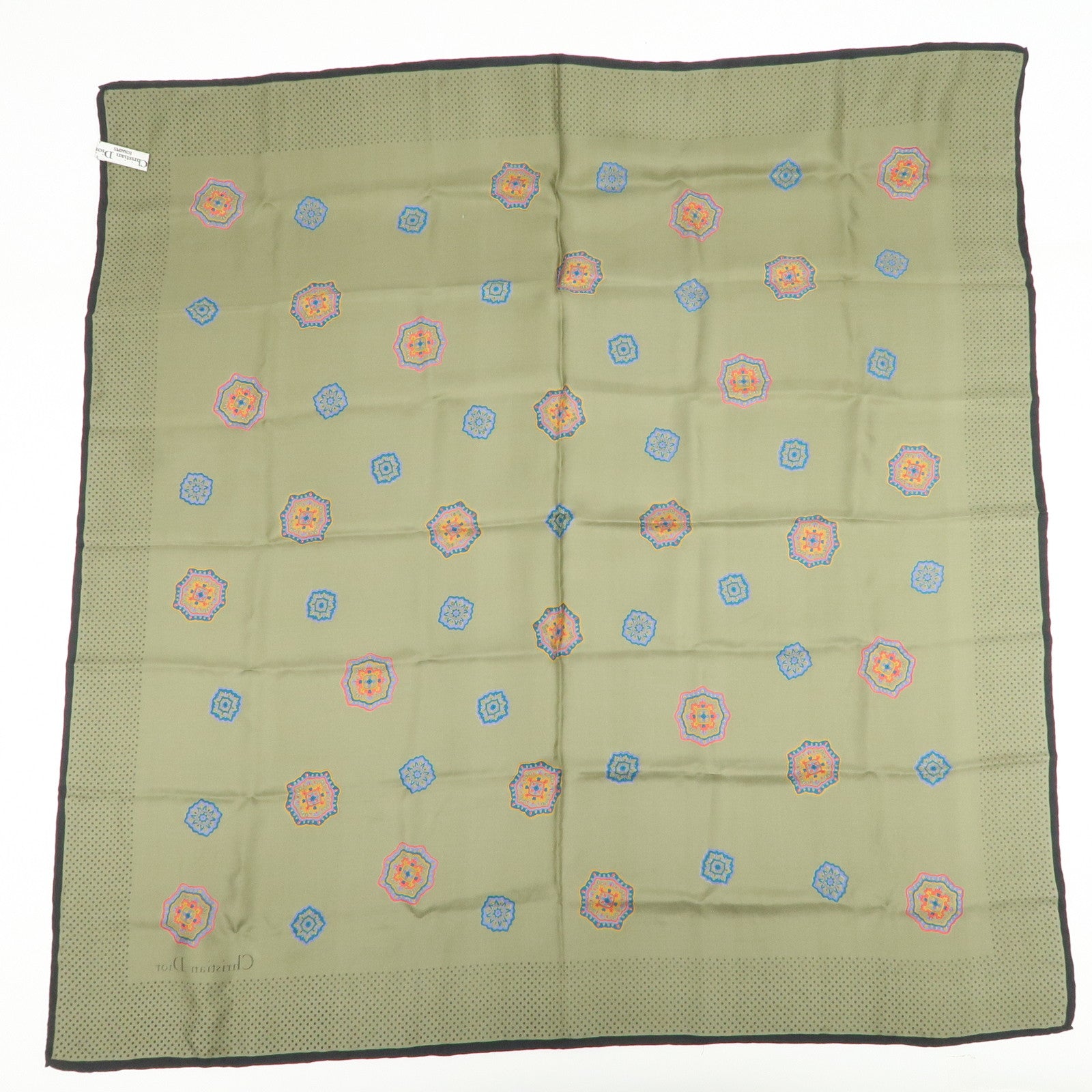 Christian Dior Silk 100 % 90ﾃ・0 Scarf Stole Khaki