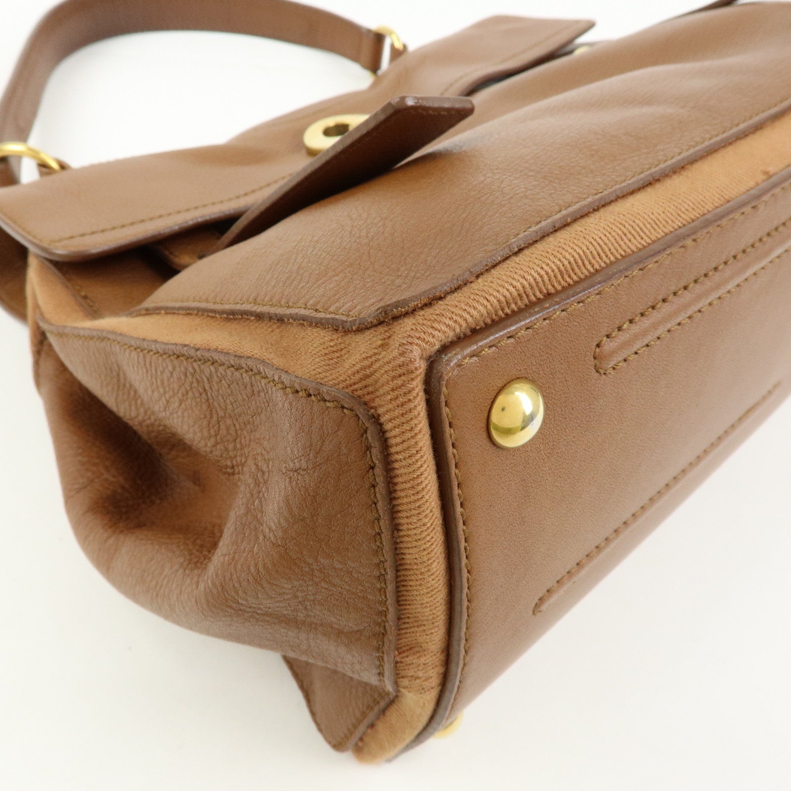 SAINT LAURENT PARIS Muse Two Leather Canvas Hand Bag Brown 229680