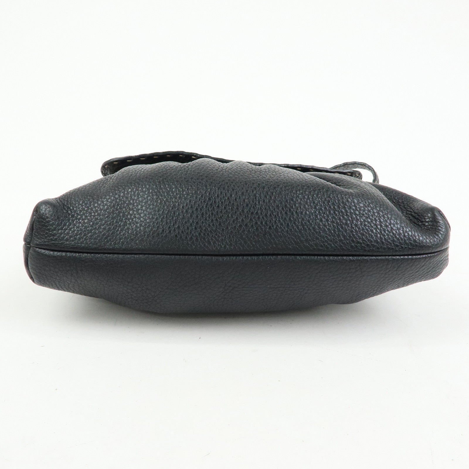 FENDI Selleria Leather Shoulder Bag Hand Bag Black 8BR356