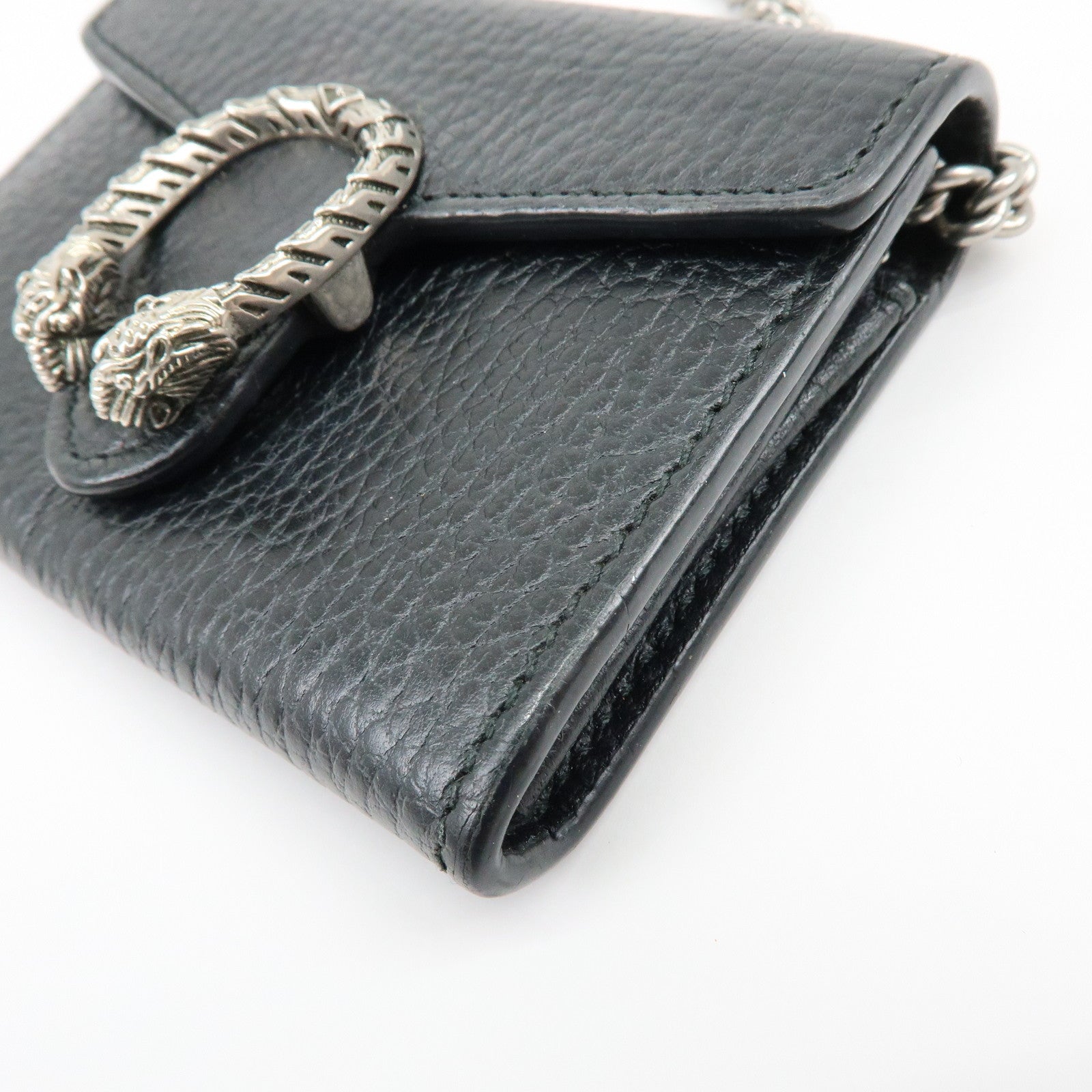 GUCCI Dionysus Leather Chain Compact Wallet Coin Case Black 574930
