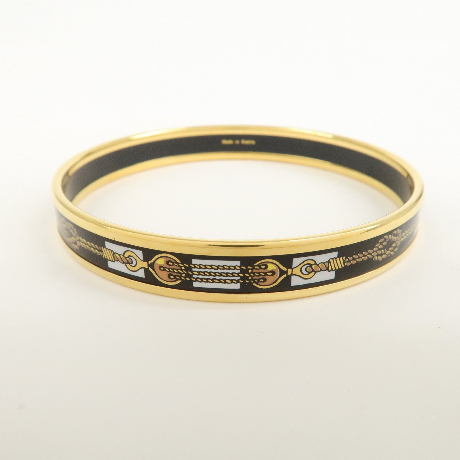 HERMES Email PM Gold Plated Bracelet Bangle Black