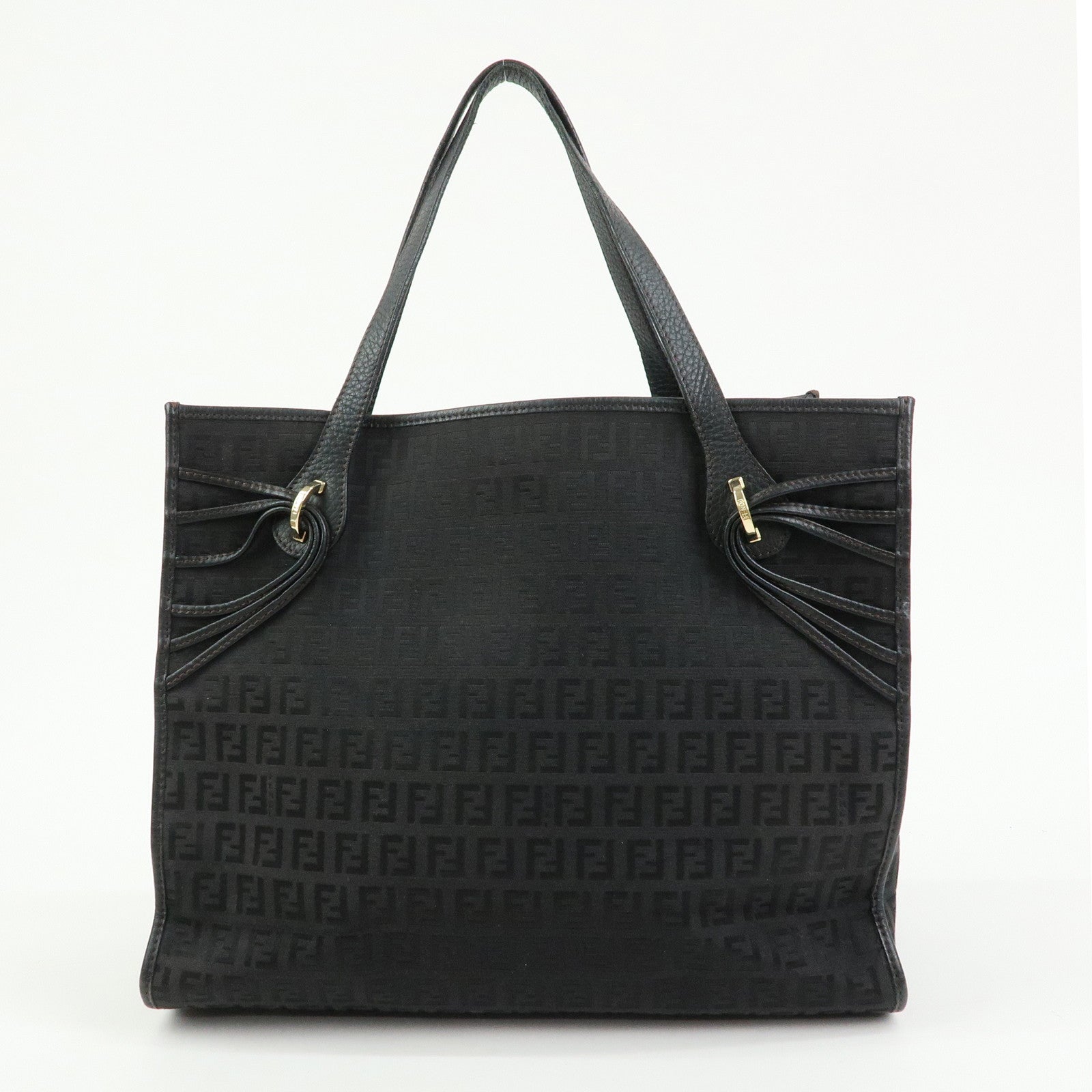 FENDI Zucchino Canvas Leather Shoulder Bag Tote Bag Brown 8BH153