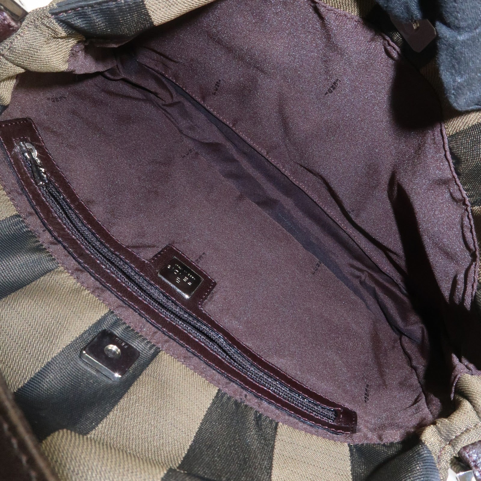 FENDI Pequin Canvas Leather Shoulder Bag Brown Black 26654