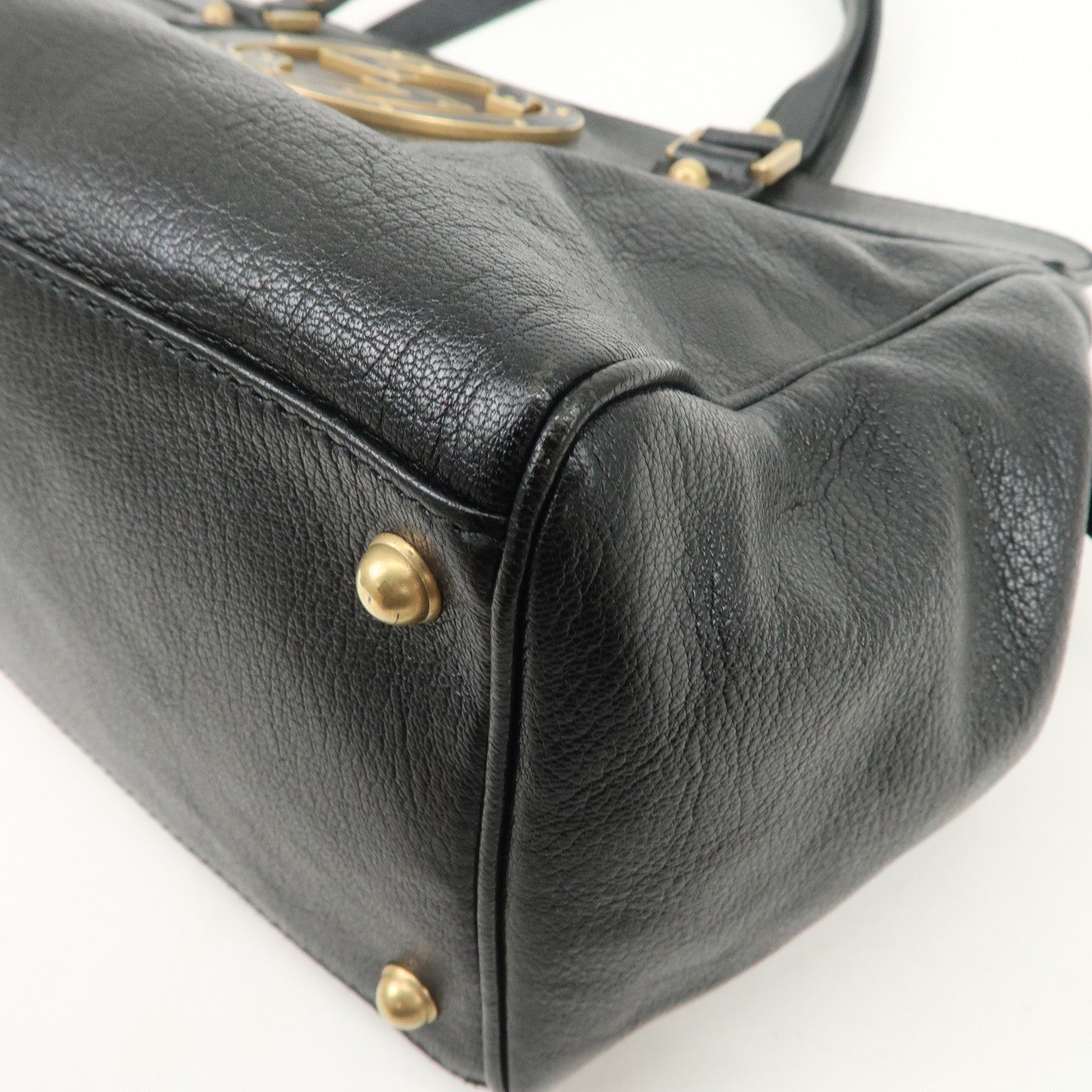 GUCCI Interlocking G Leather Hand Bag Shoulder Bag Black 121551