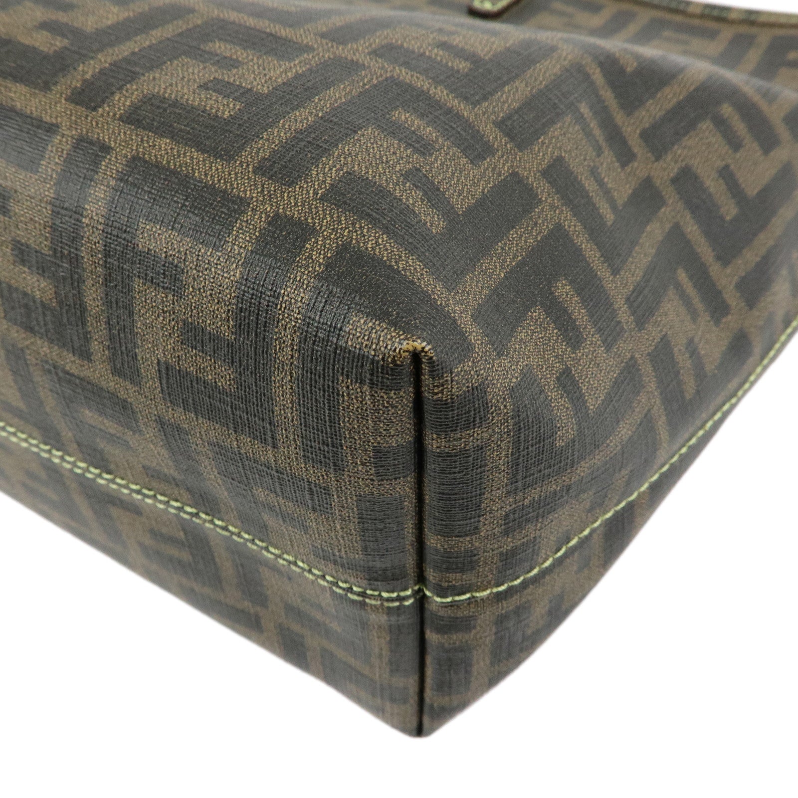 FENDI Zucca PVC Tote Bag Hand Bag Brown Light Green Stich 8BH198