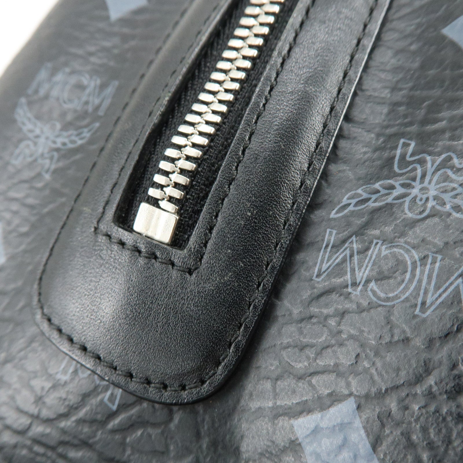 MCM Visetos PVC Leather Boston Bag Hand Bag Black