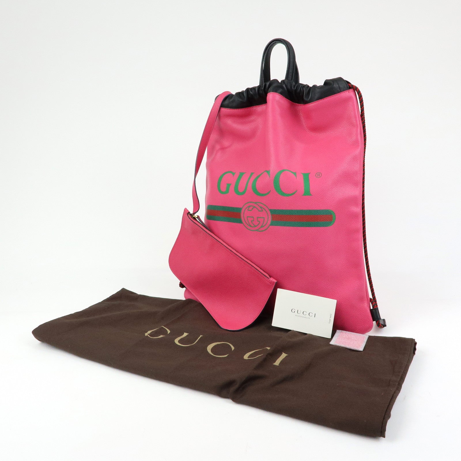 GUCCI Sherry Leather Hand Bag Draw String Backpack Pink 316639