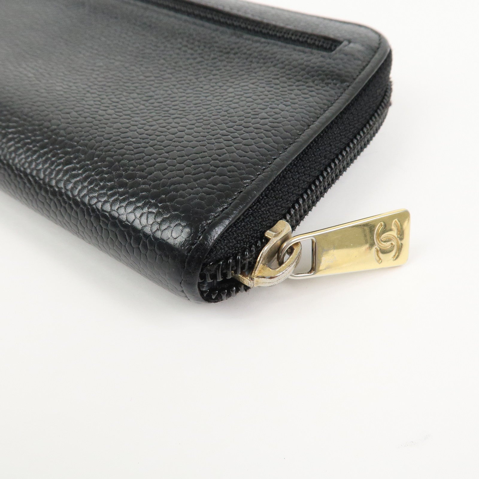 CHANEL COCO Mark Caviarskin Round Zippy Long Wallet Black A13228