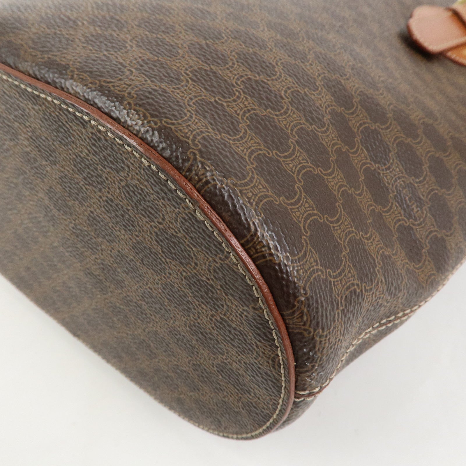 CELINE Macadam PVC Canvas Leather Tote Bag Hand Bag Brown