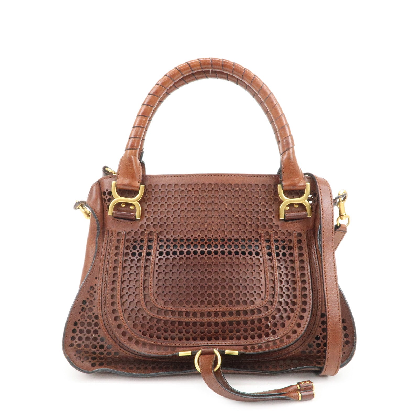Chloe Marcie Leather 2WAY Bag Shoulder Bag Hand Bag Brown