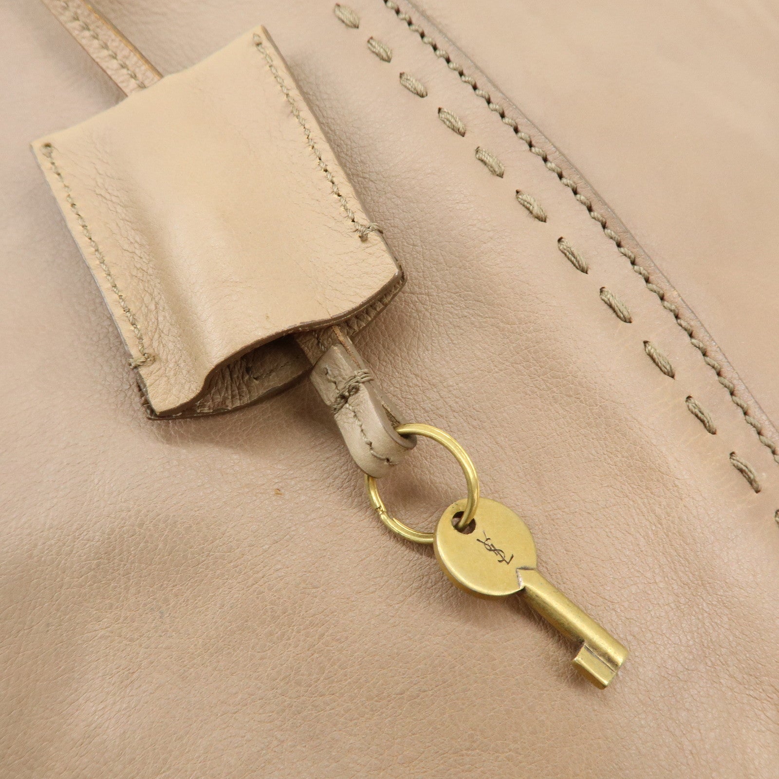 SAINT LAURENT PARIS Muse Leather Hand Bag Tote Bag Beige