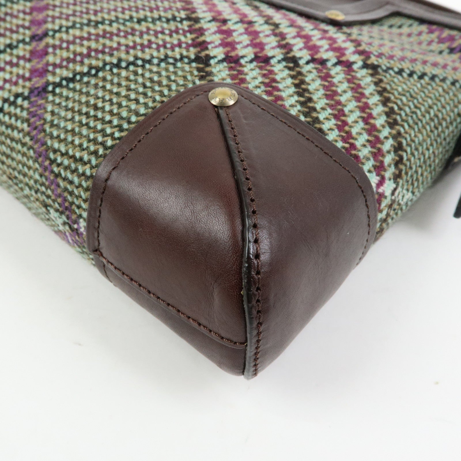 BURBERRY Wool Leather Shoulder Bag Crossbody Bag Brown Green