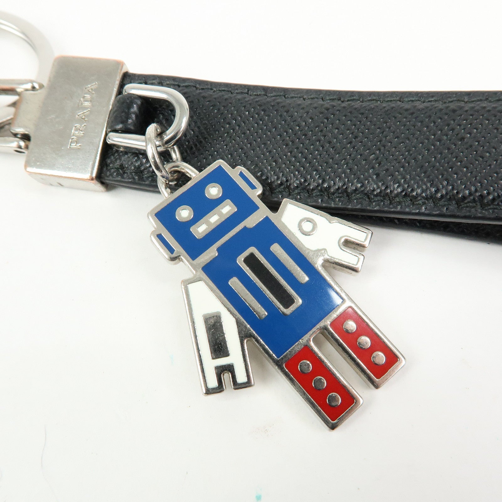 PRADA Set Of 2 Leather Metal Nylon Bag Charm Key Holder 2PP040