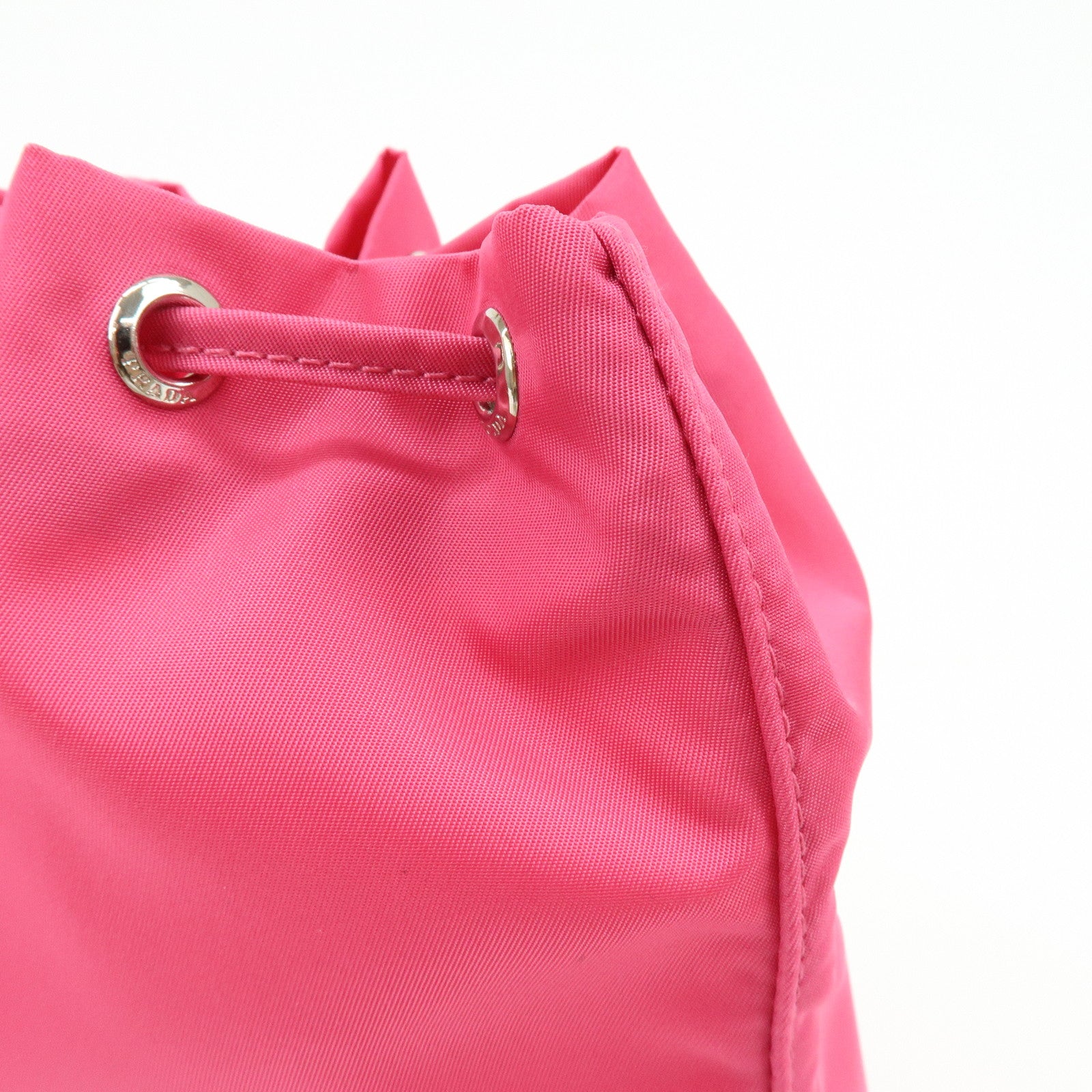 PRADA Triangle Logo Nylon Leather Drawstring Pouch Pink 1N0369