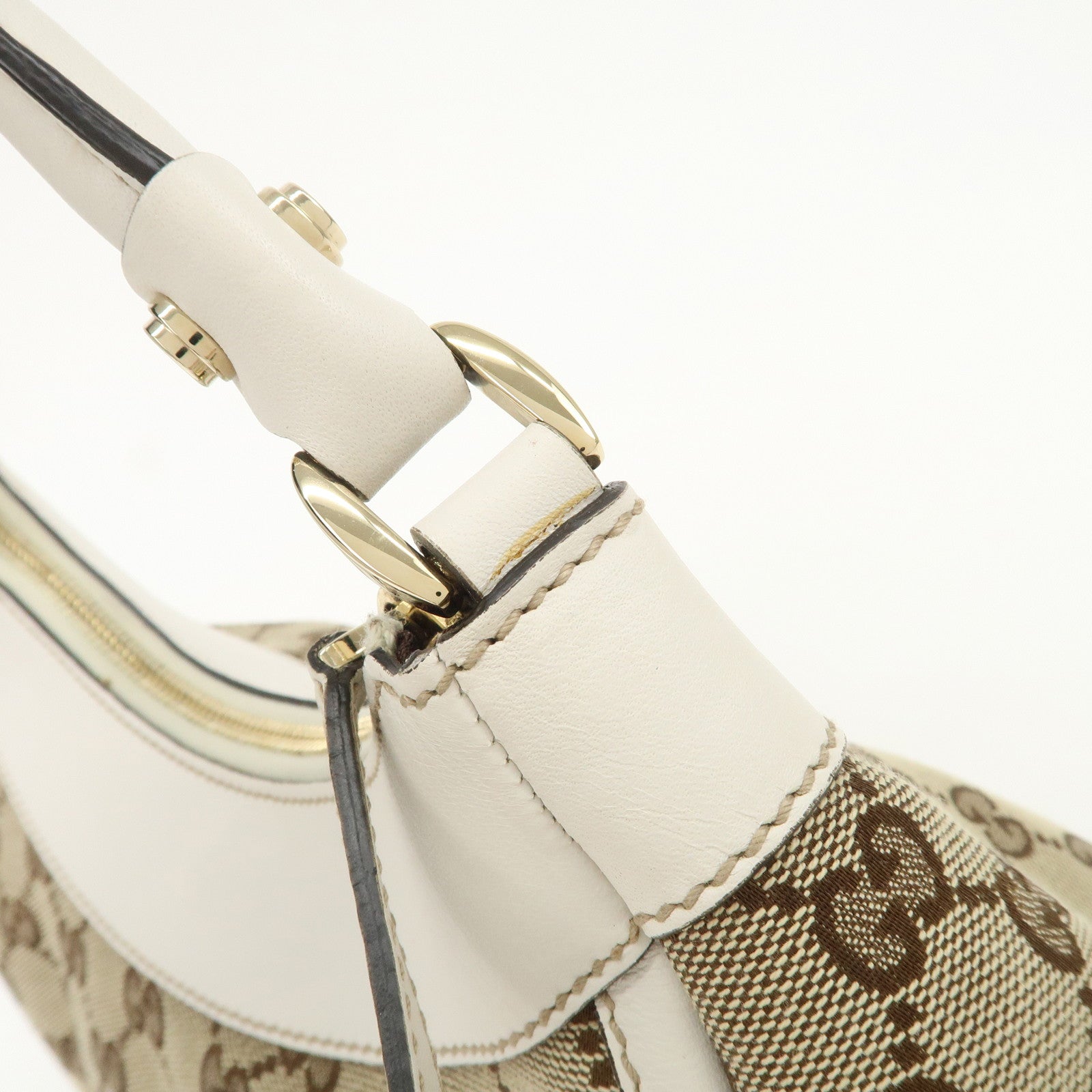 GUCCI Abbey Leather GG Canvas Shoulder Bag Beige White 190525