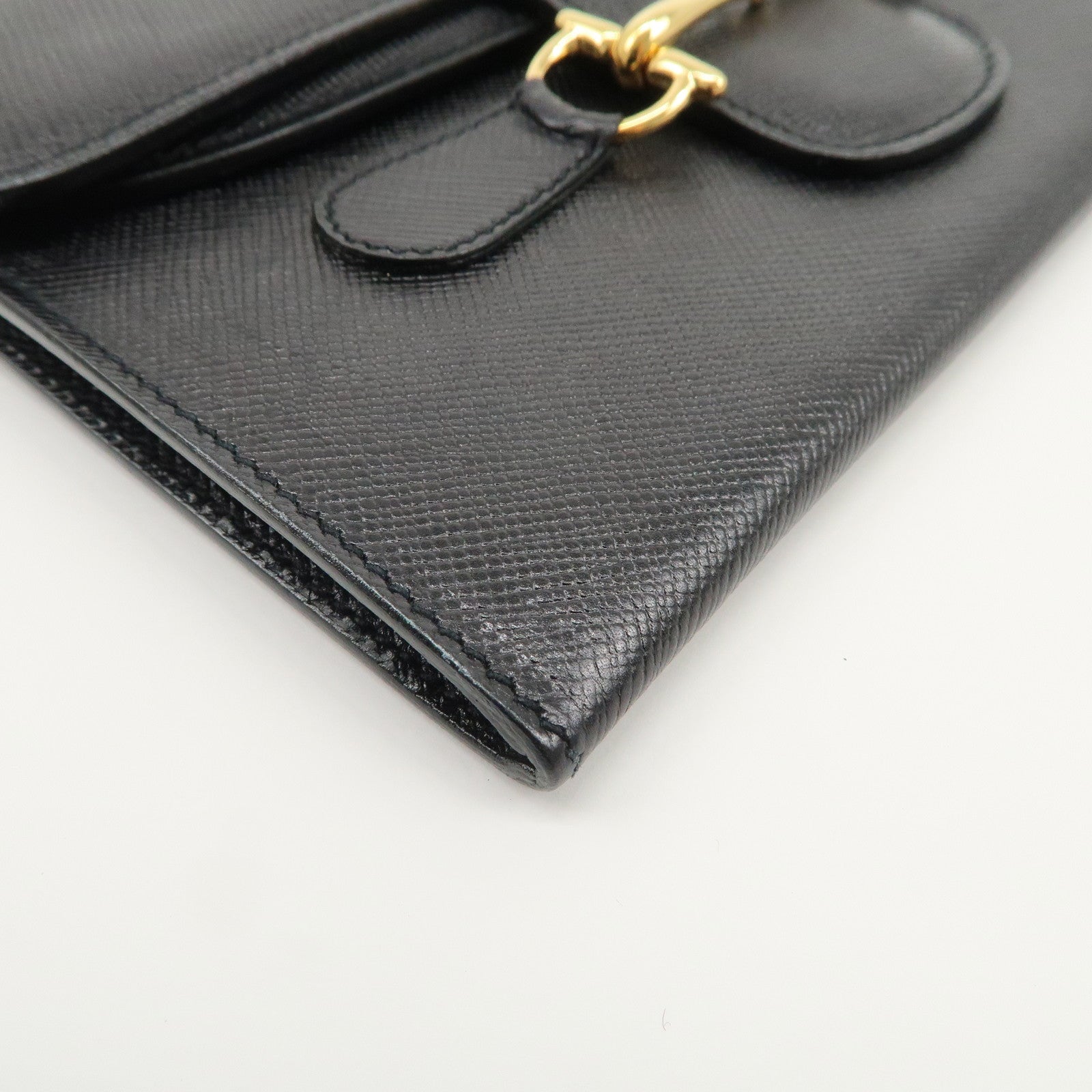 GUCCI Horsebit Leather Long Wallet Black Gold 030.001.0793