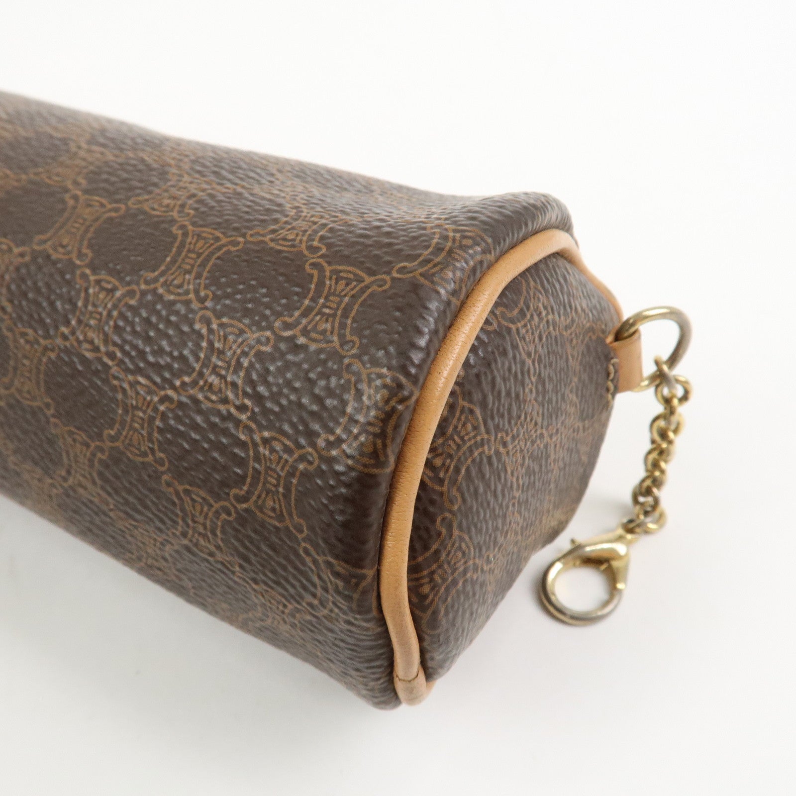 CELINE Macadam PVC Canvas Leather Cosmetic Makeup Pouch Brown