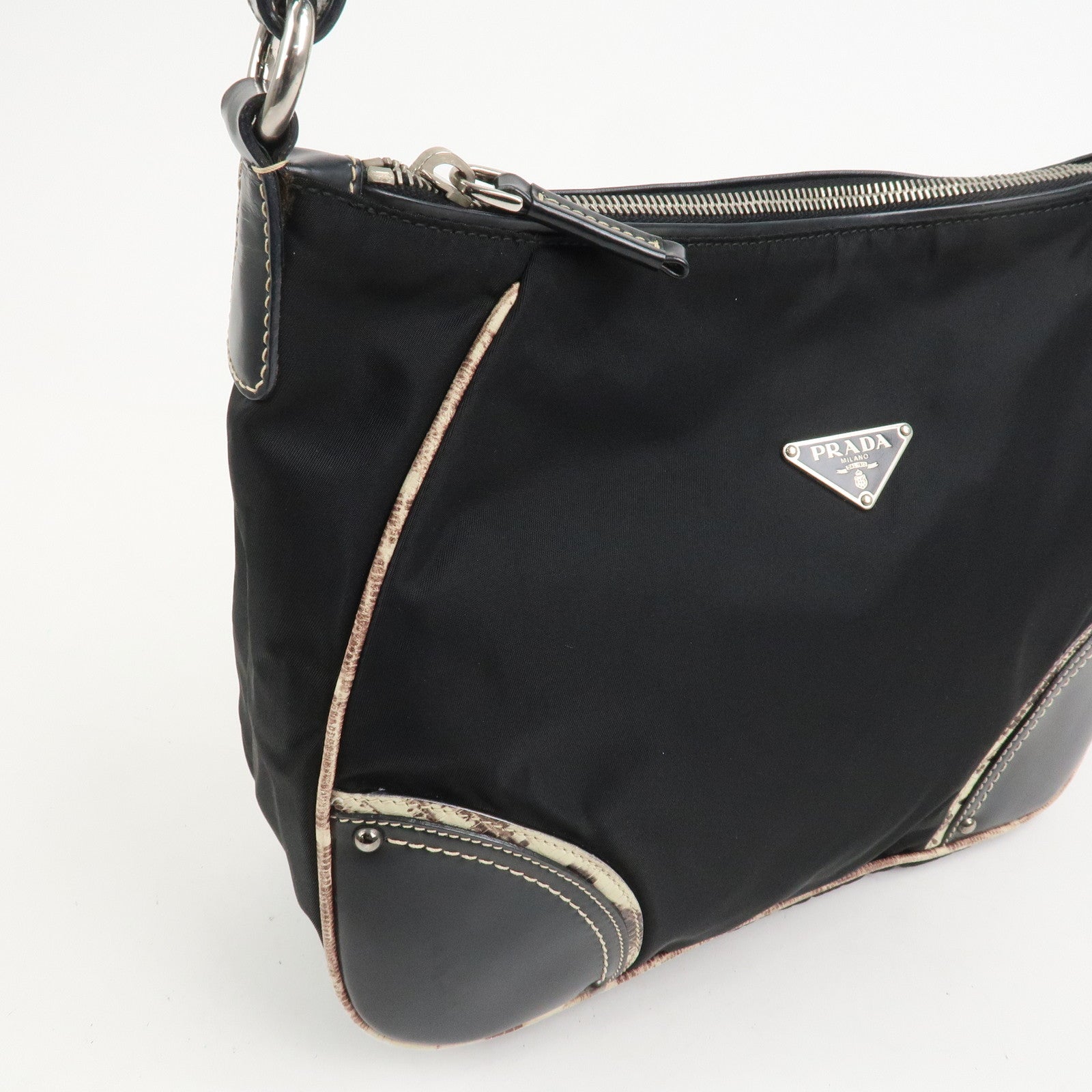 PRADA Triangle Logo Nylon Leather Shoulder Bag Black BR2840