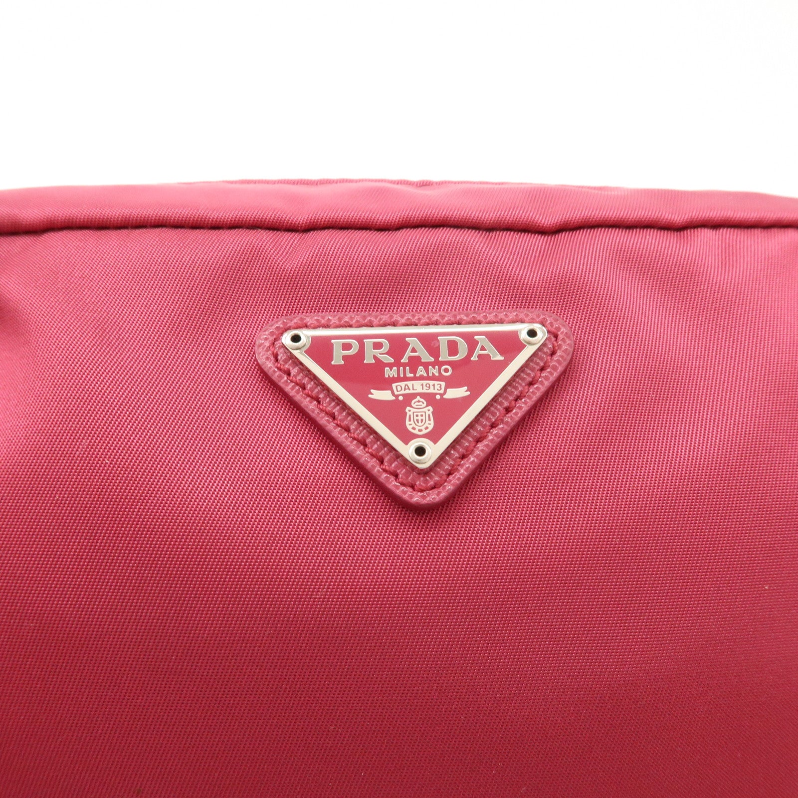 PRADA Triangle Logo Nylon Leather Pouch Pink 1NE693 Used
