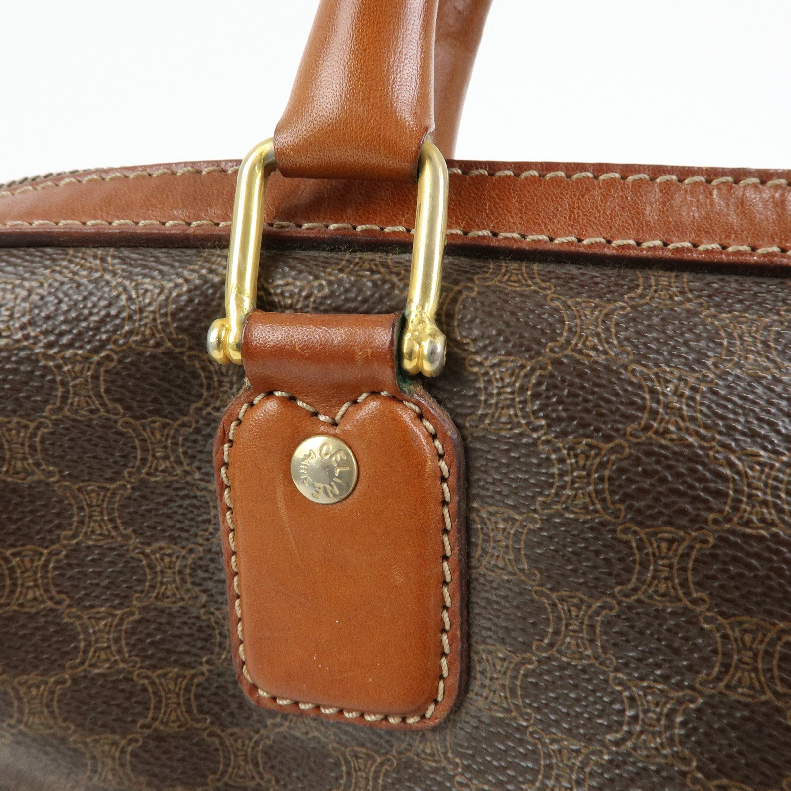CELINE Macadam PVC Leather Hand Bag Boston Bag Brown