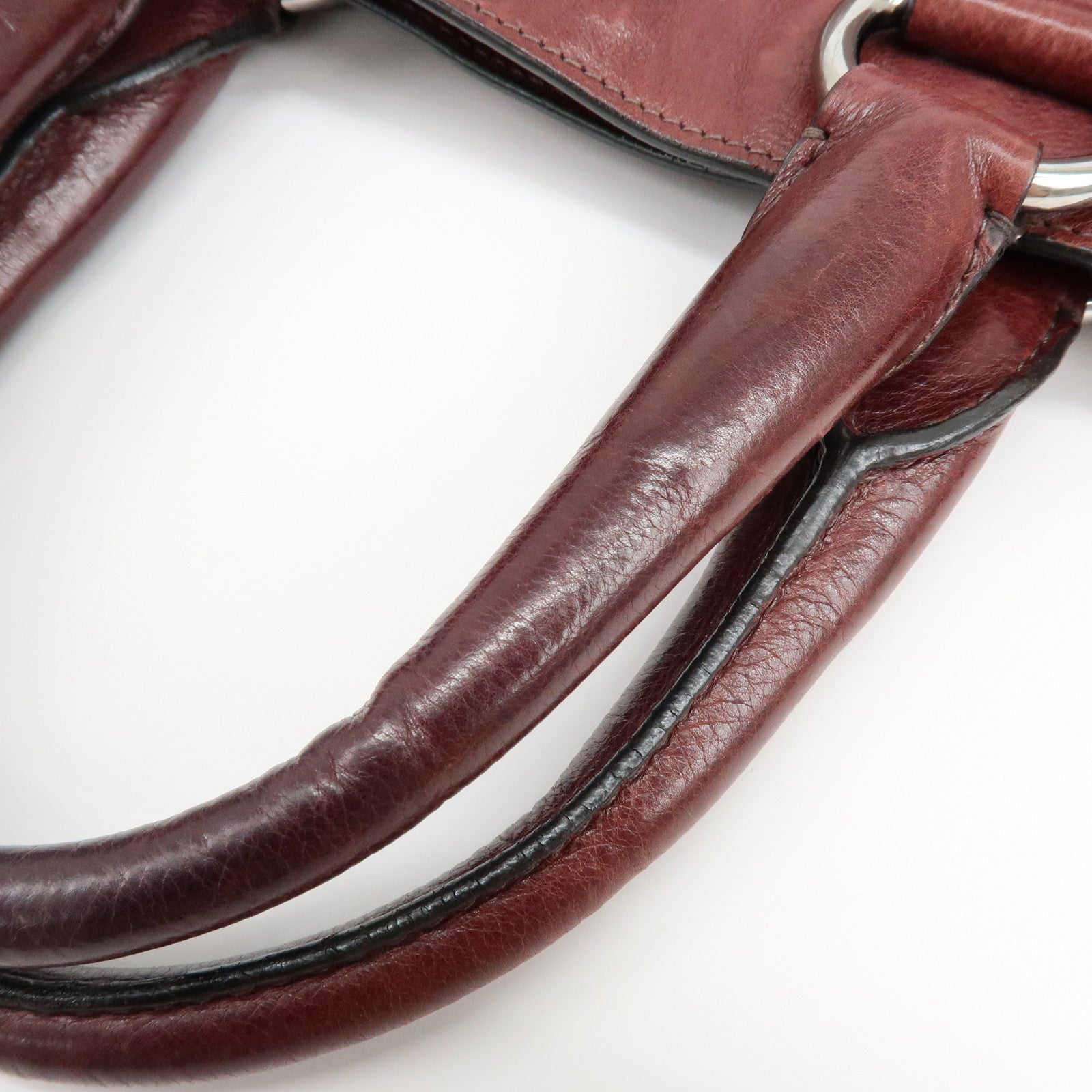 PRADA Triangle Logo Gradation Leather Tote Bag Hand Bag Bordeaux