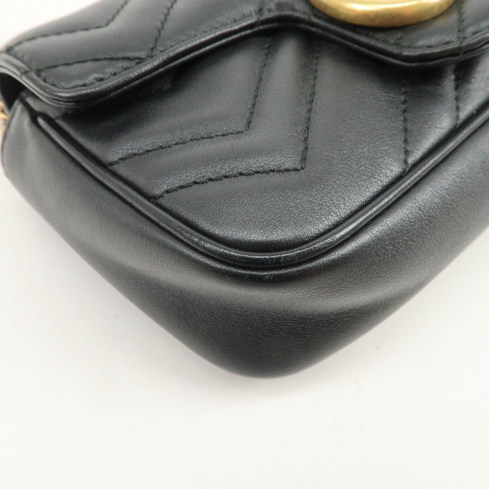 GUCCI GG Marmont Leather Chain Shoulder Bag Black Gold 476433