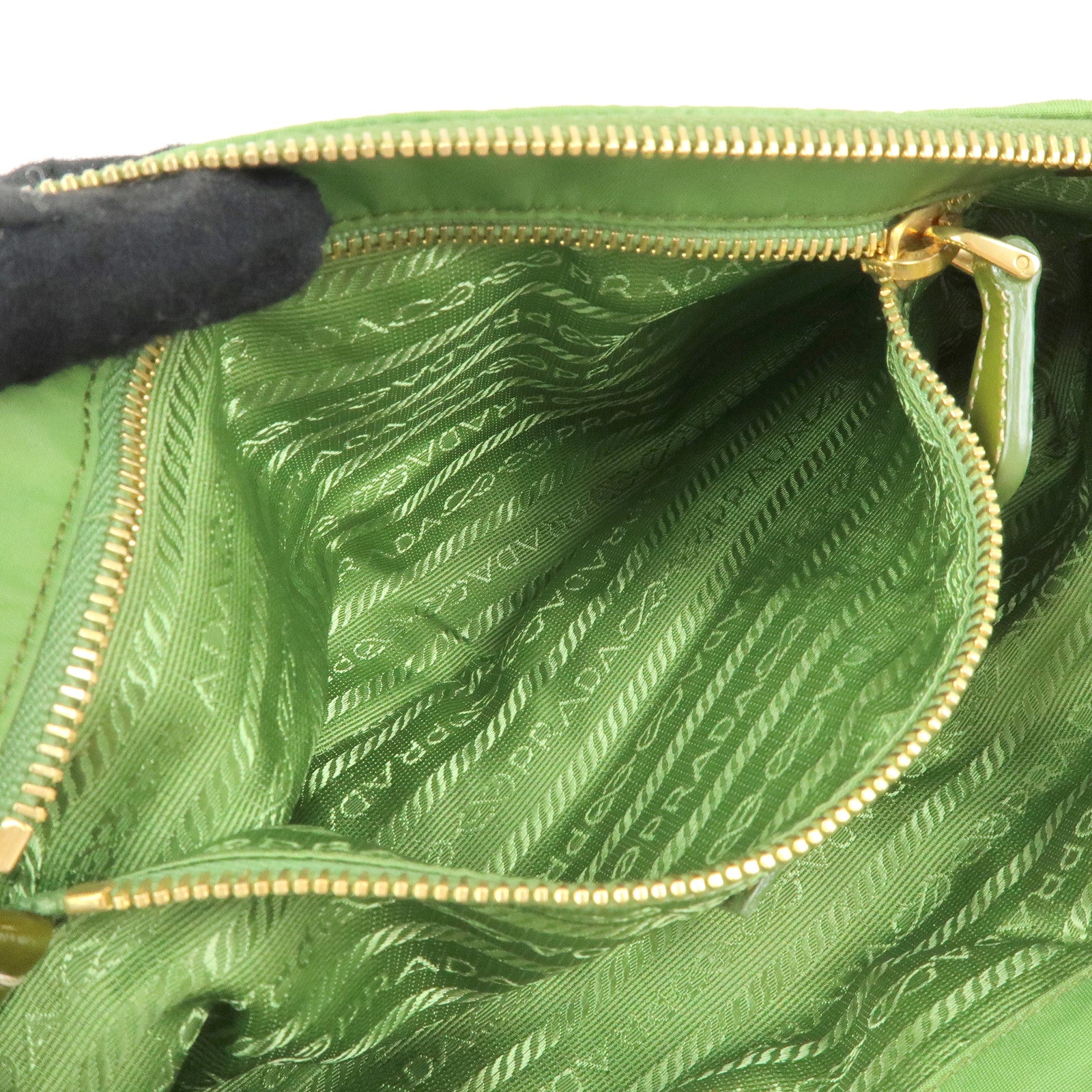 PRADA Bijou Nylon Stone Chain Shoulder Bag Clutch Bag Green