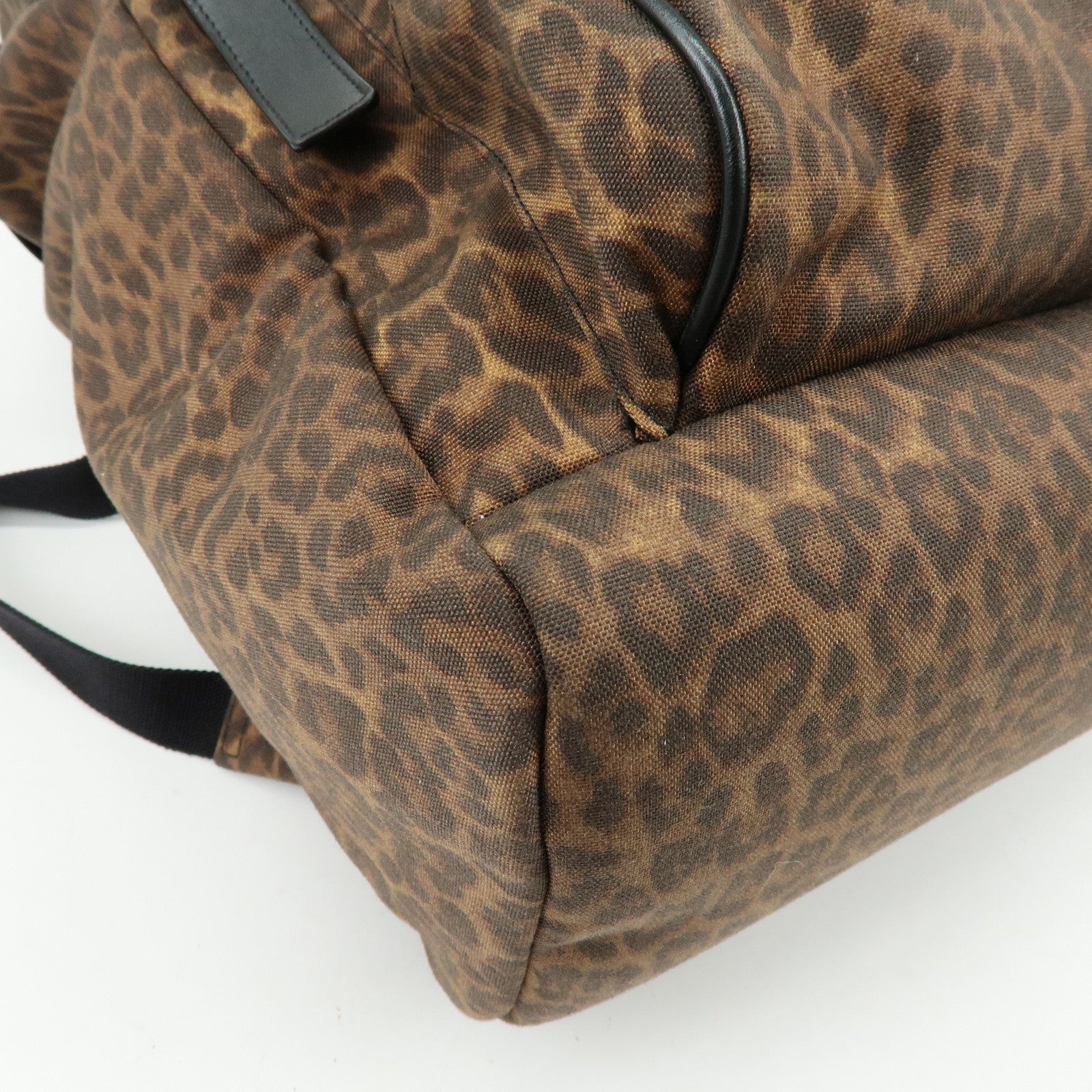SAINT LAURENT PARIS Canvas Leather Backpack Leopard Brown 342609