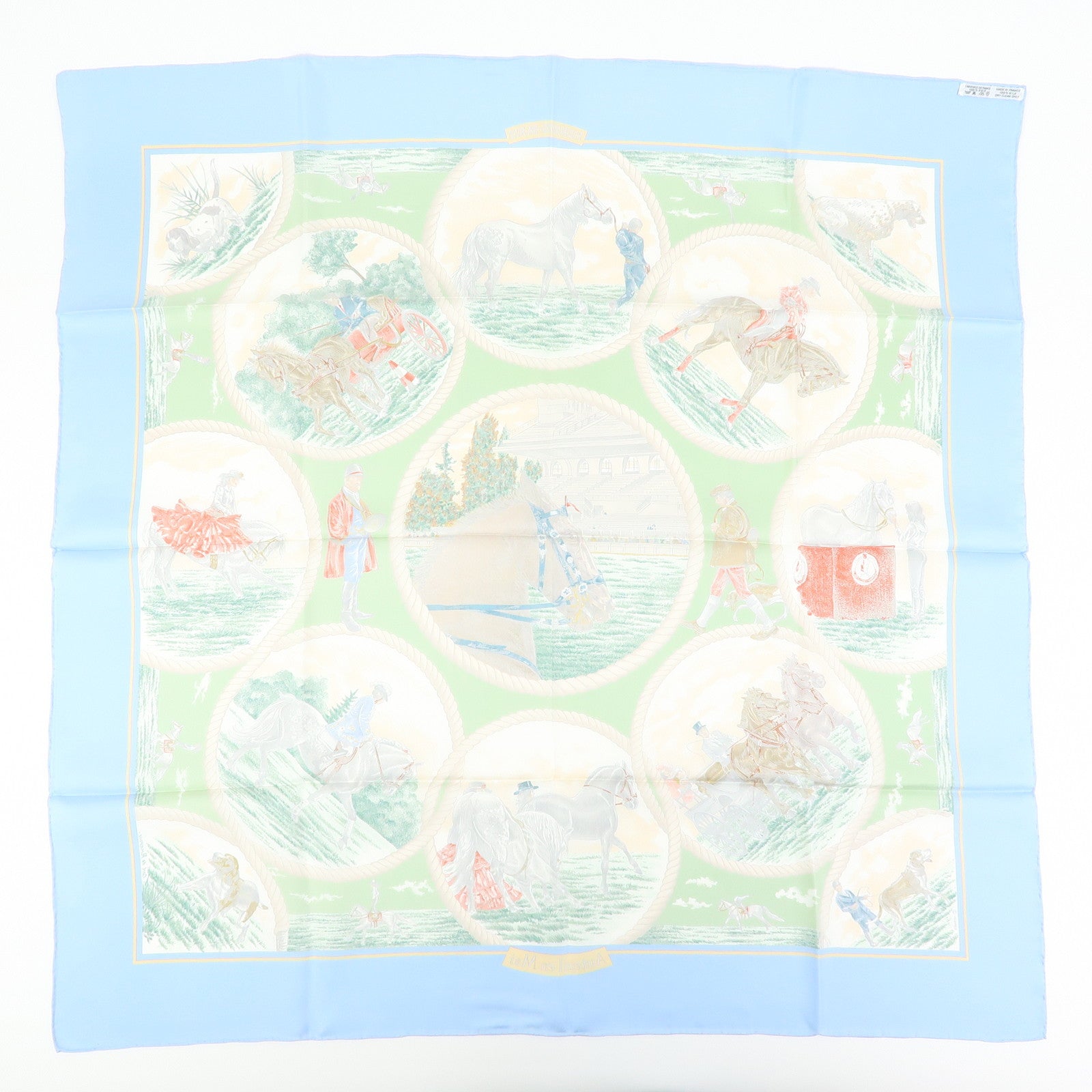 HERMES Carre 90 Silk 100% Scarf Auteuil en Mai Horse Print