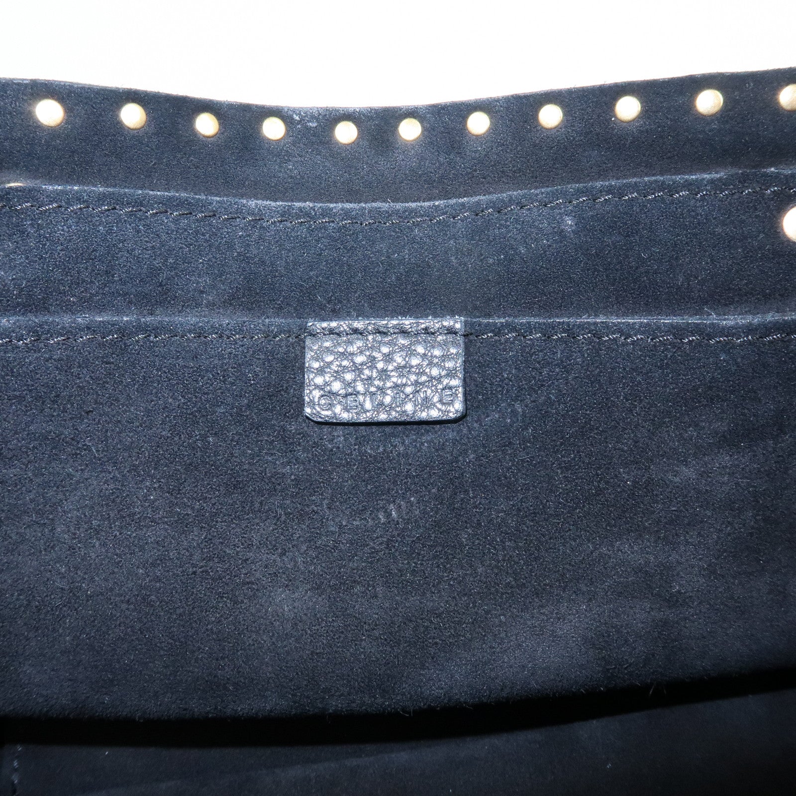 CELINE Boogie Bag Leather Hand Bag Tote Bag Black Studs