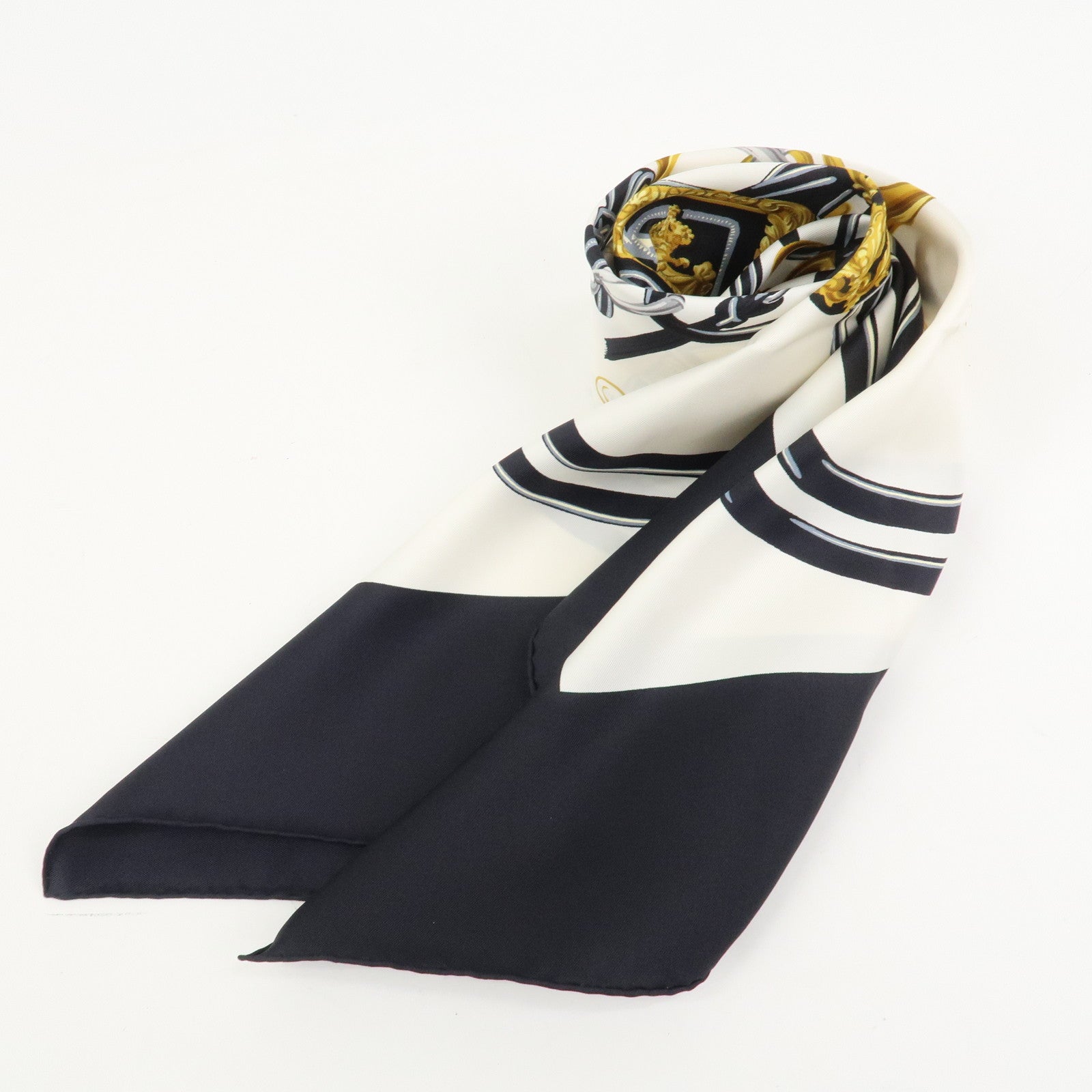 HERMES Carre 90 Silk 100% Scarf BRIDES DE GALA Black White