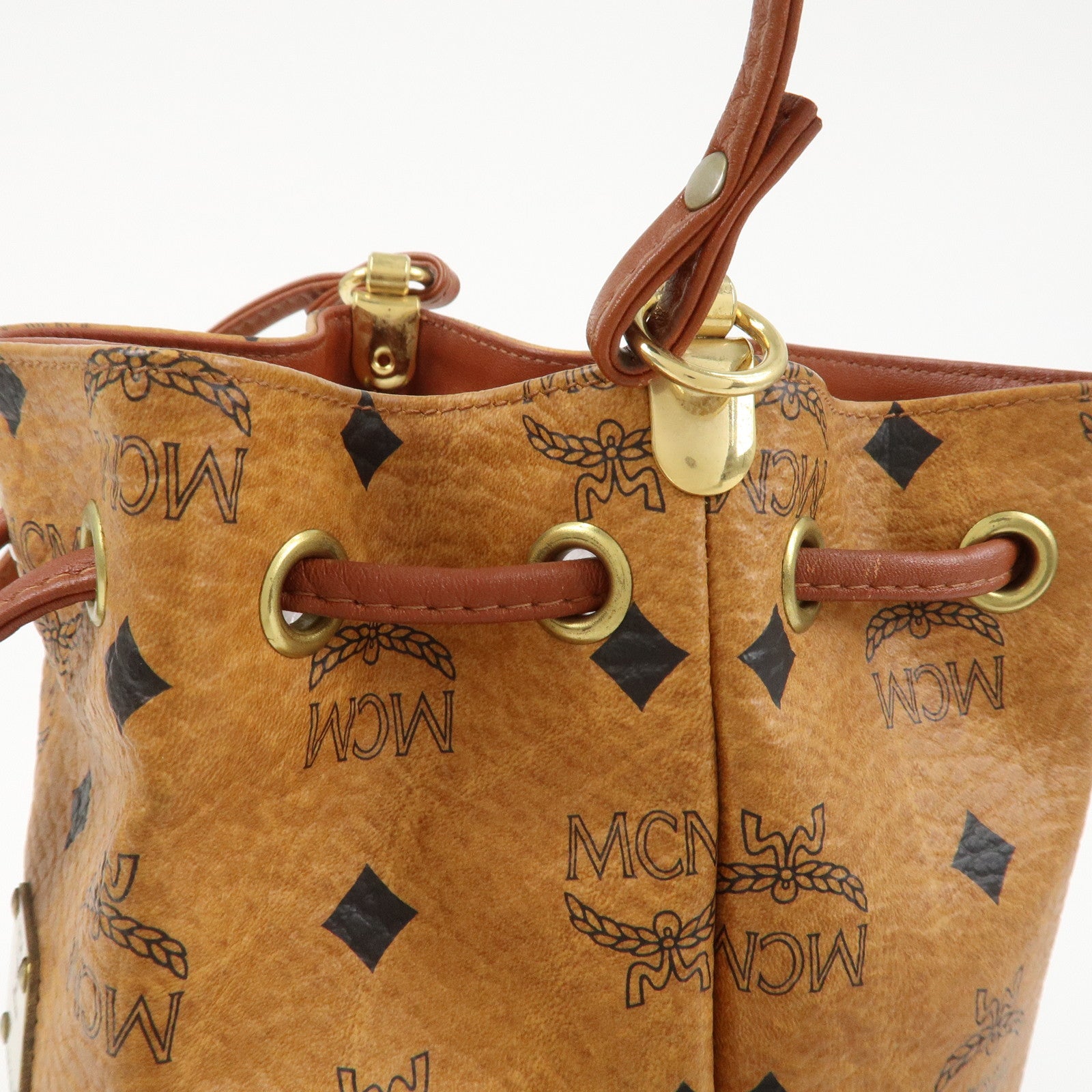 MCM Logo Leather Shoulder Bag Crossbody Bag Brown
