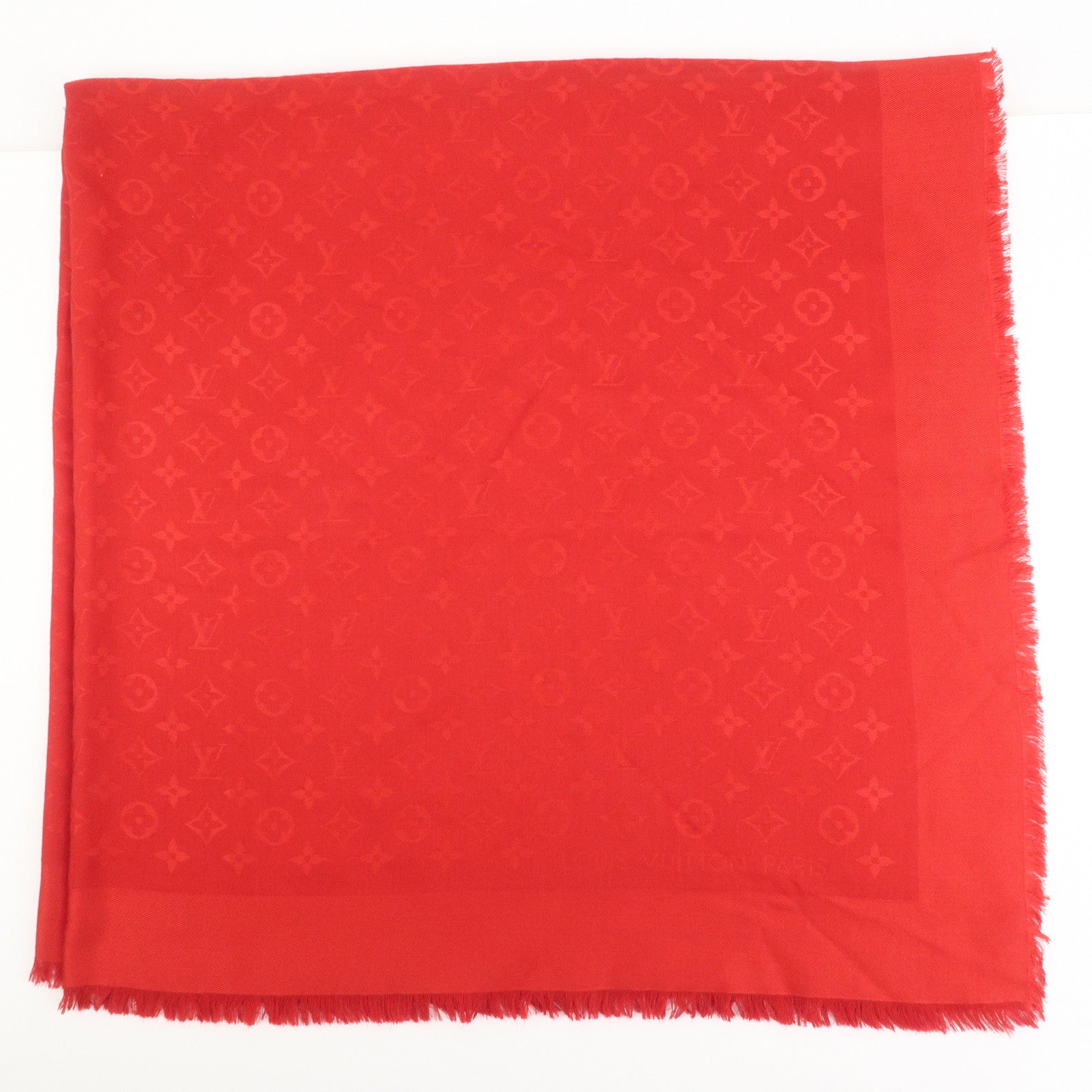 Louis Vuitton Monogram Shawl Silk Wool Large Scarf Red M72237