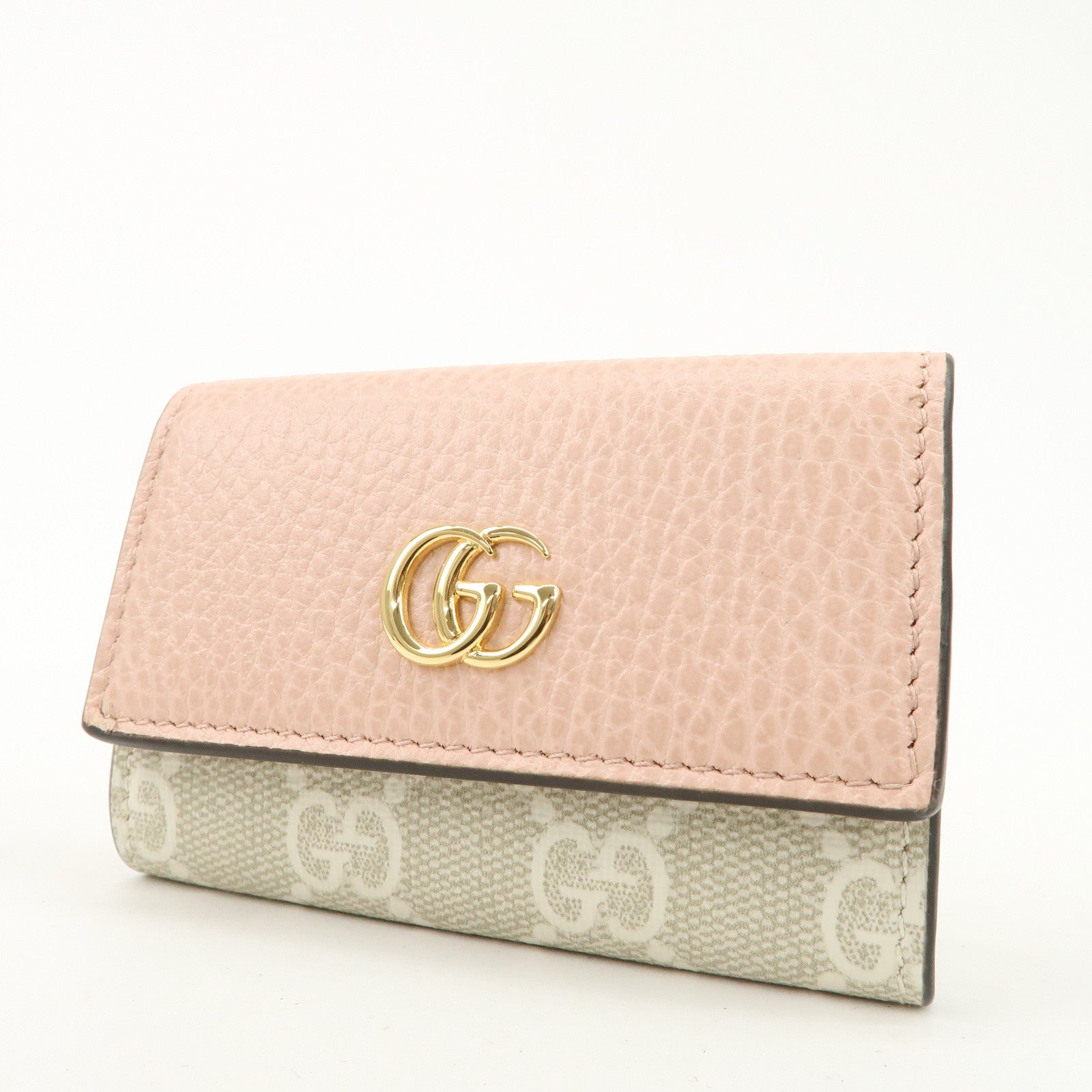 GUCCI GG Marmont Leather GG Supreme 6 Key Case Pink Beige 456118