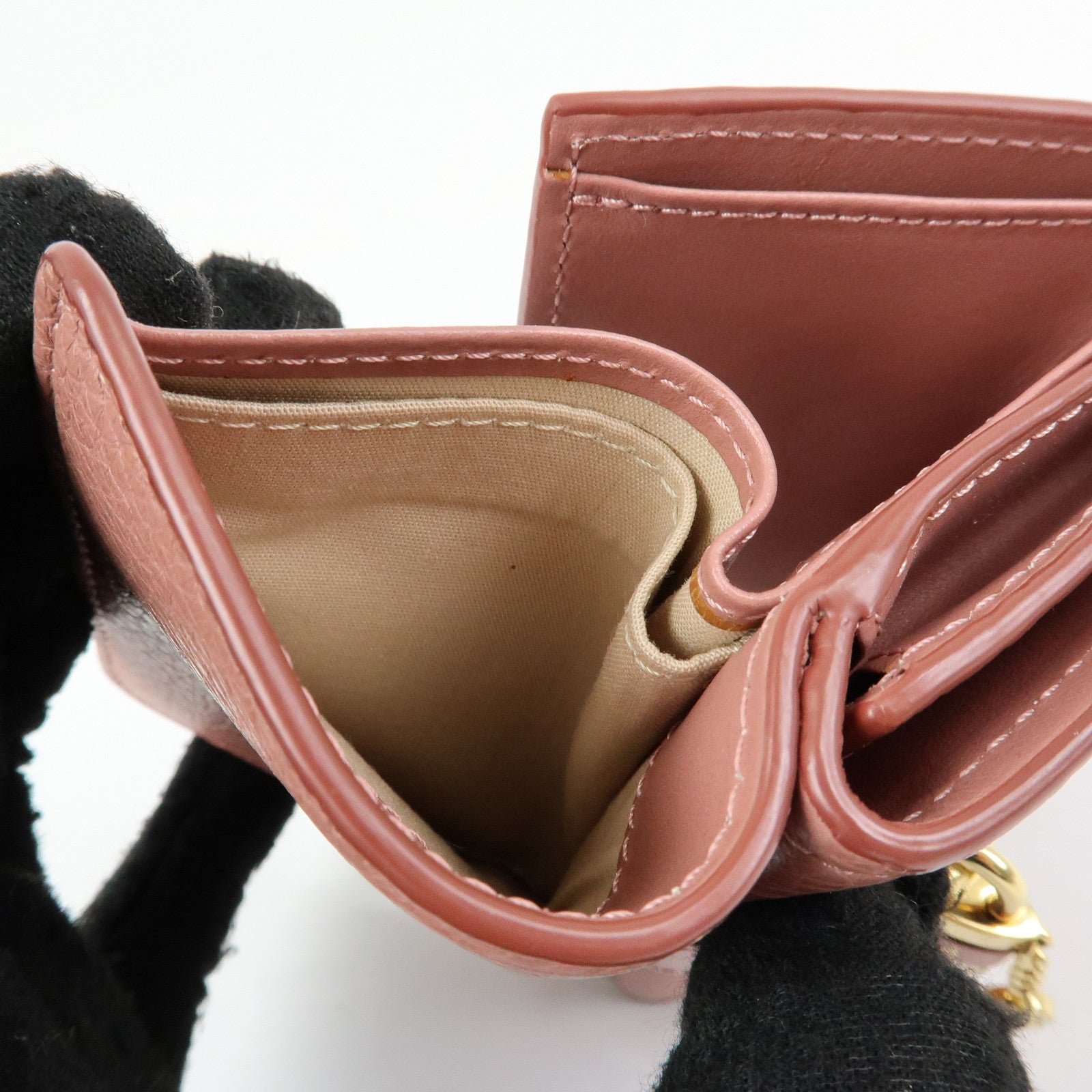 Chloe Aby Lock Leather Compact Trifold Wallet Pink