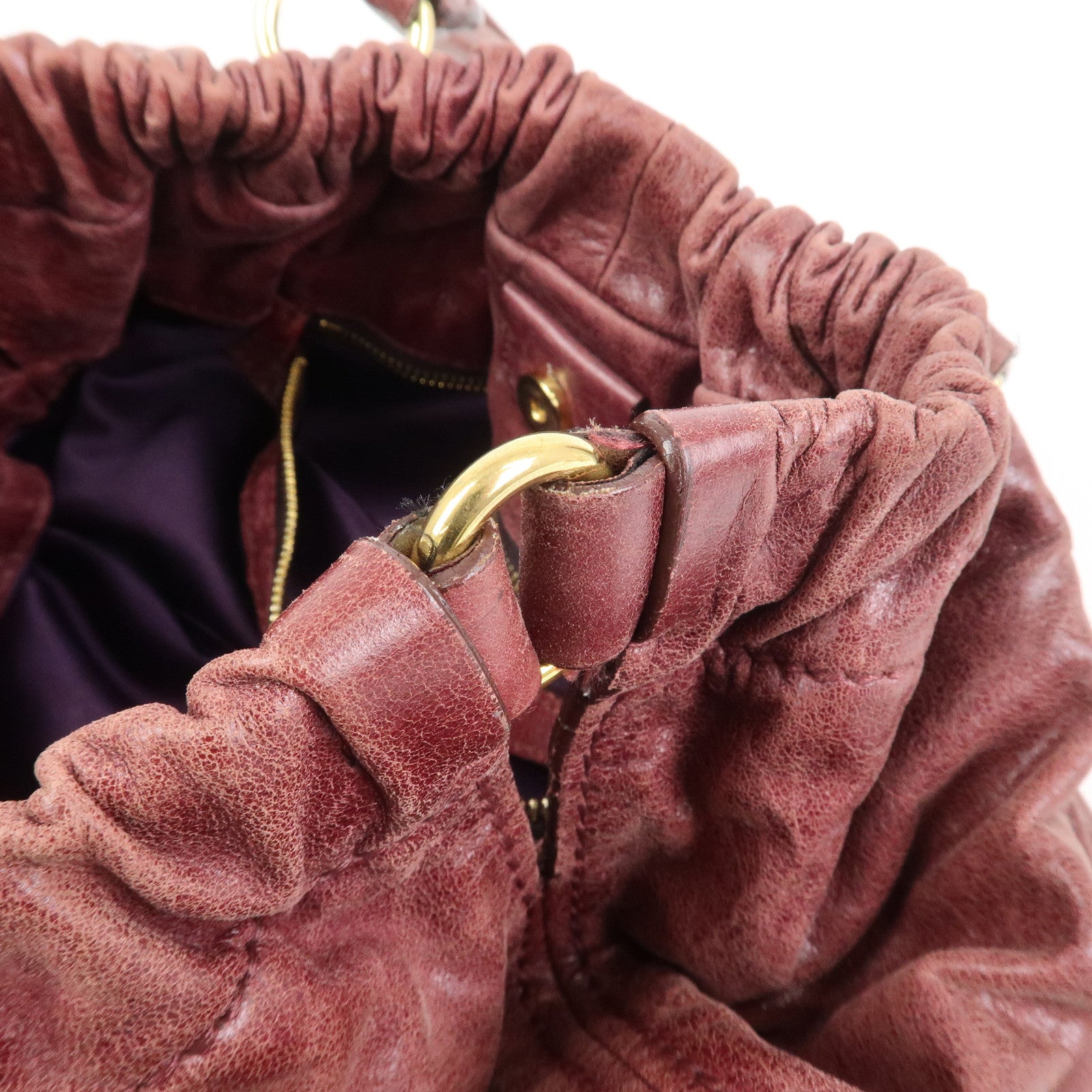 MIU MIU Logo Leather 2Way Bag Hand Bag Shoulder Bag Bordeaux