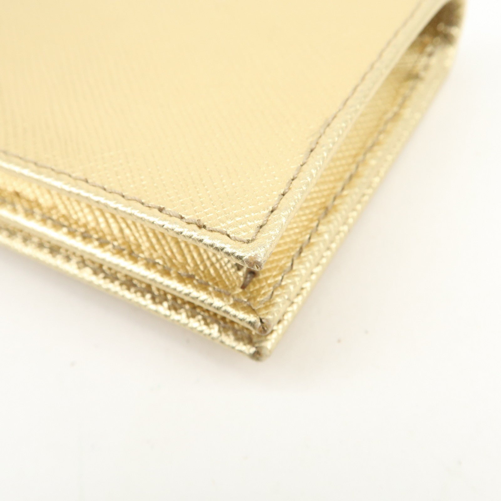 PRADA Triangle Logo Saffiano Leather Card Holder Card Case Gold