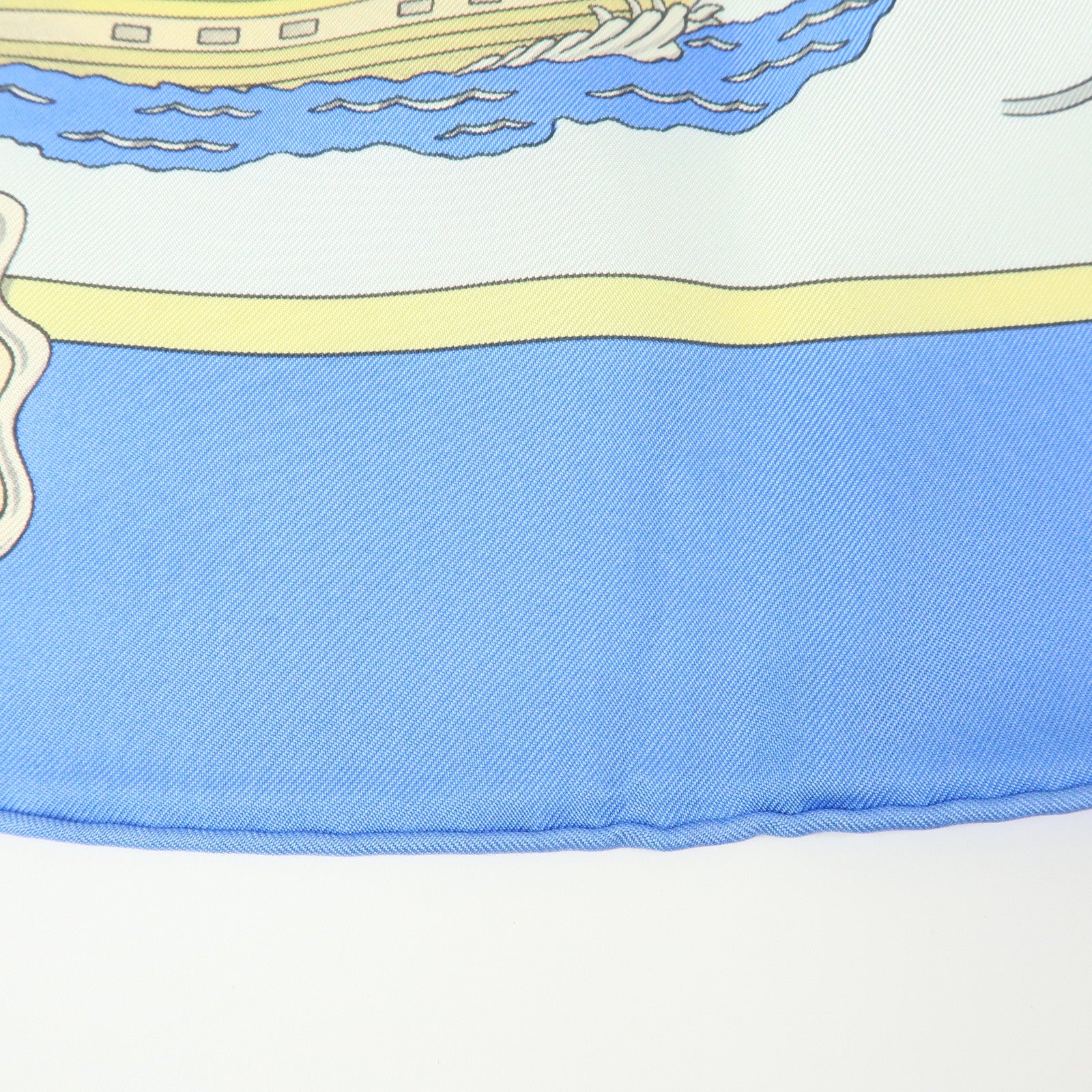 HERMES Carre 90 Silk 100% Scarf  L'AIR MARIN Ship Print Blue Ivory