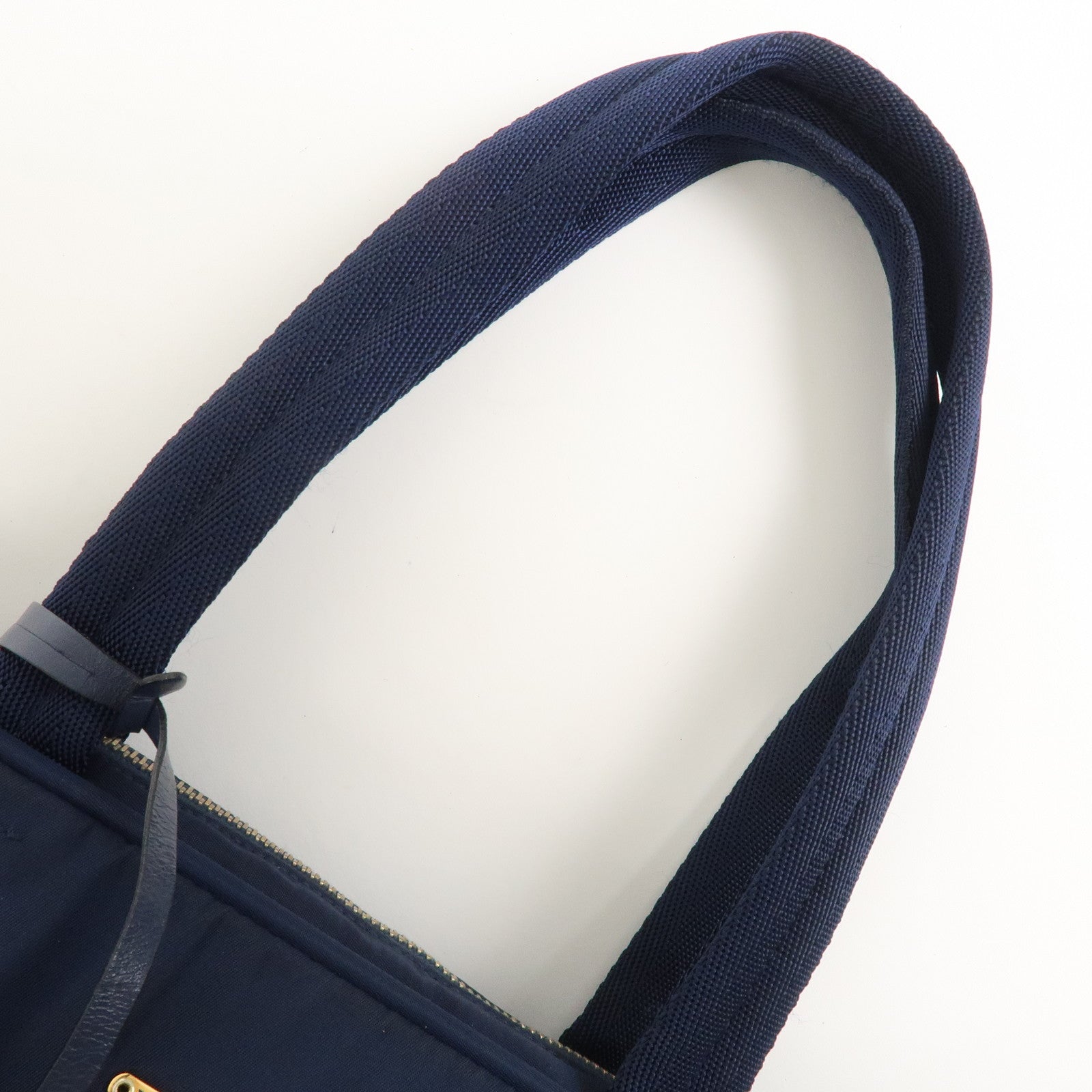 PRADA Triangle Logo Nylon Leather Hand Bag Navy