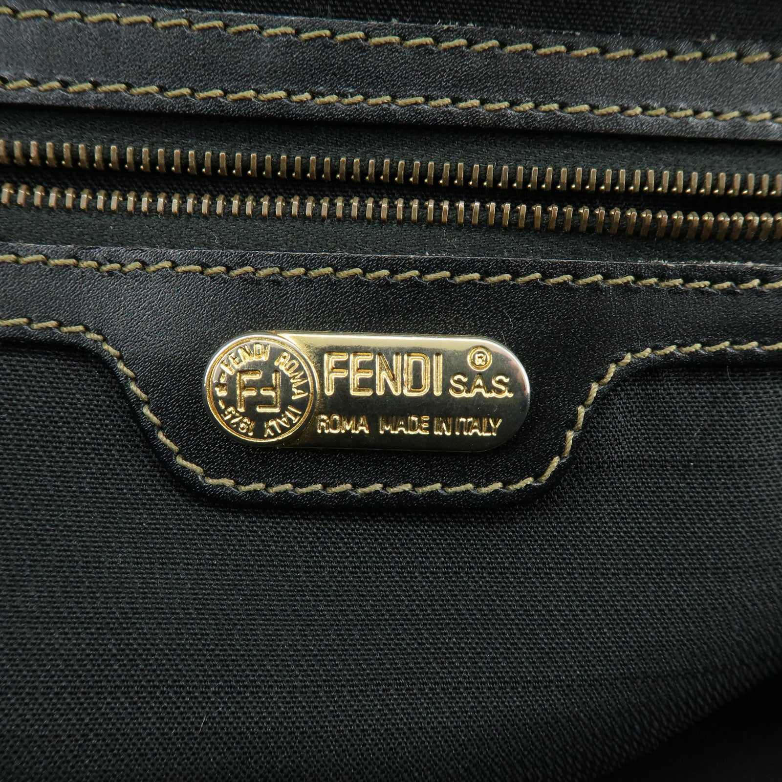 FENDI Pequin PVC Leather Boston Bag Hand Bag Black Brown