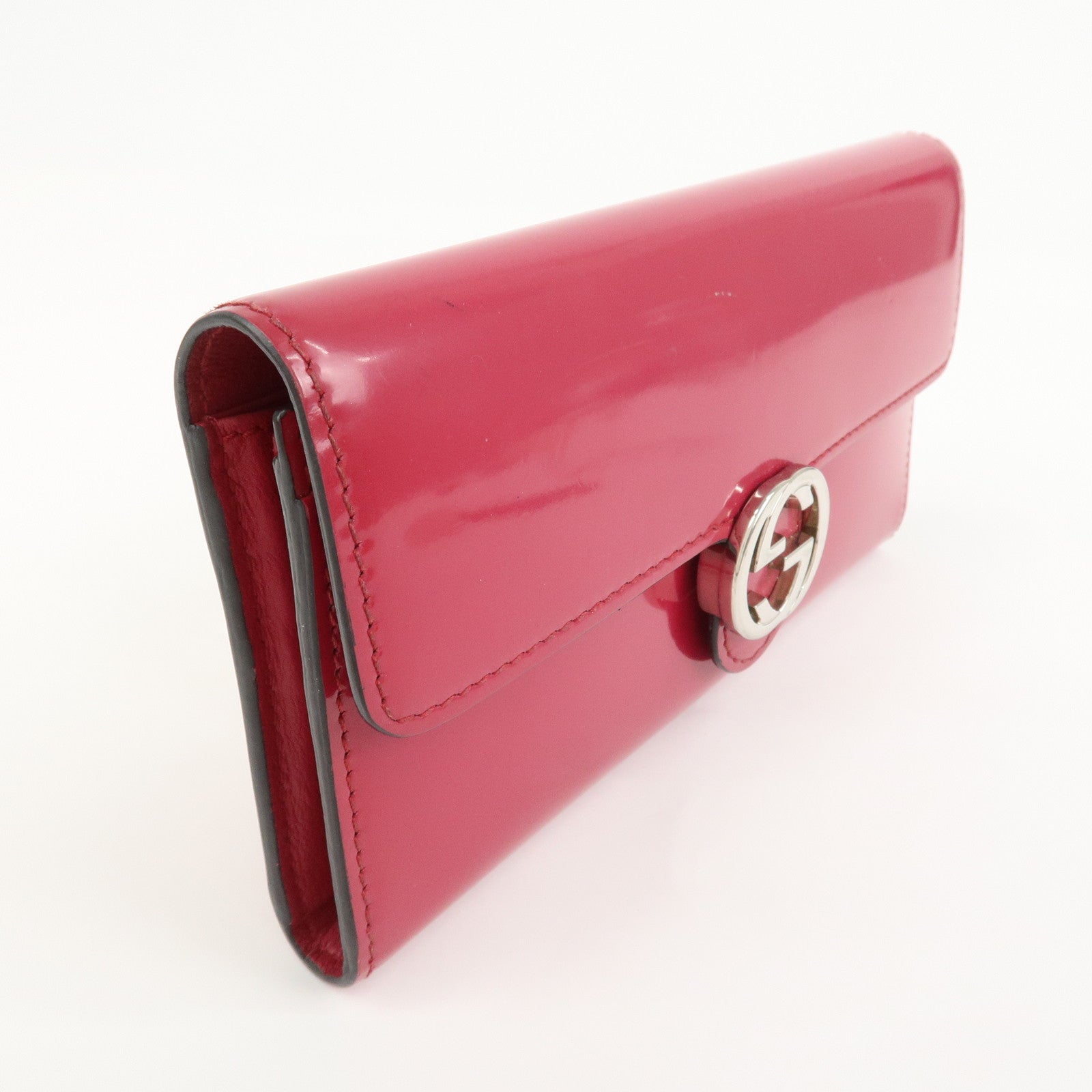 GUCCI Guccissima Interlocking G Patent Leather Wallet Pink 369663
