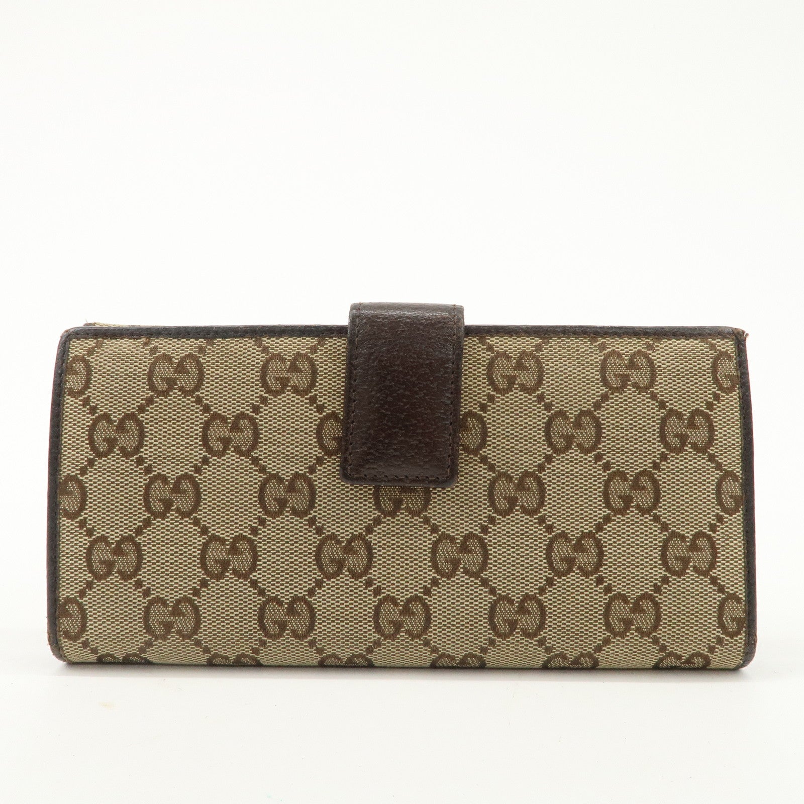 GUCCI GG Canvas Leather Bi-fold Long Wallet Dark Brown 112715 Used